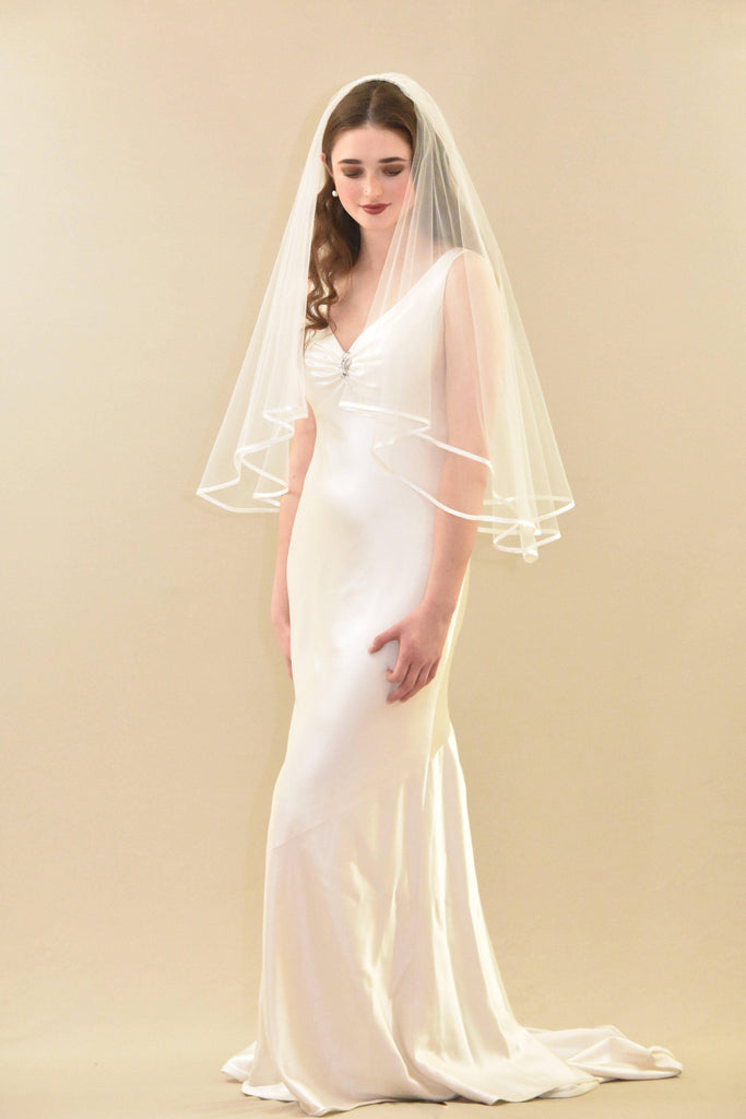 Adora by Simona Wedding Veils - Raw- Edge 2-Tier Fingertip Bridal Veil - Available in White, Off-White and Ivory White