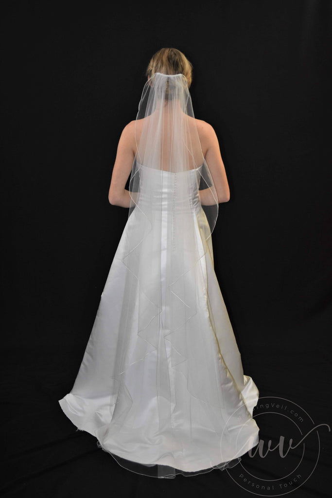 Sparkling Angel Cut Floor Length Veil with Rhinestone Edge | , White / 65 Inches