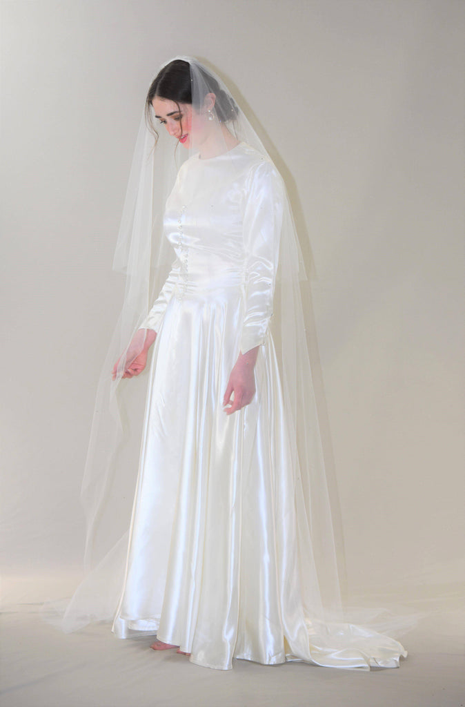 Swarovski Crystals Scattered Cathedral Veil with Blusher |  Off-White / 90 Inches