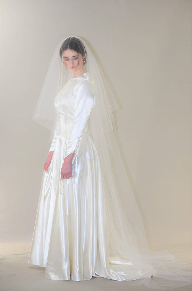 Swarovski Crystals Scattered Cathedral Veil with Blusher |  Off-White / 90 Inches