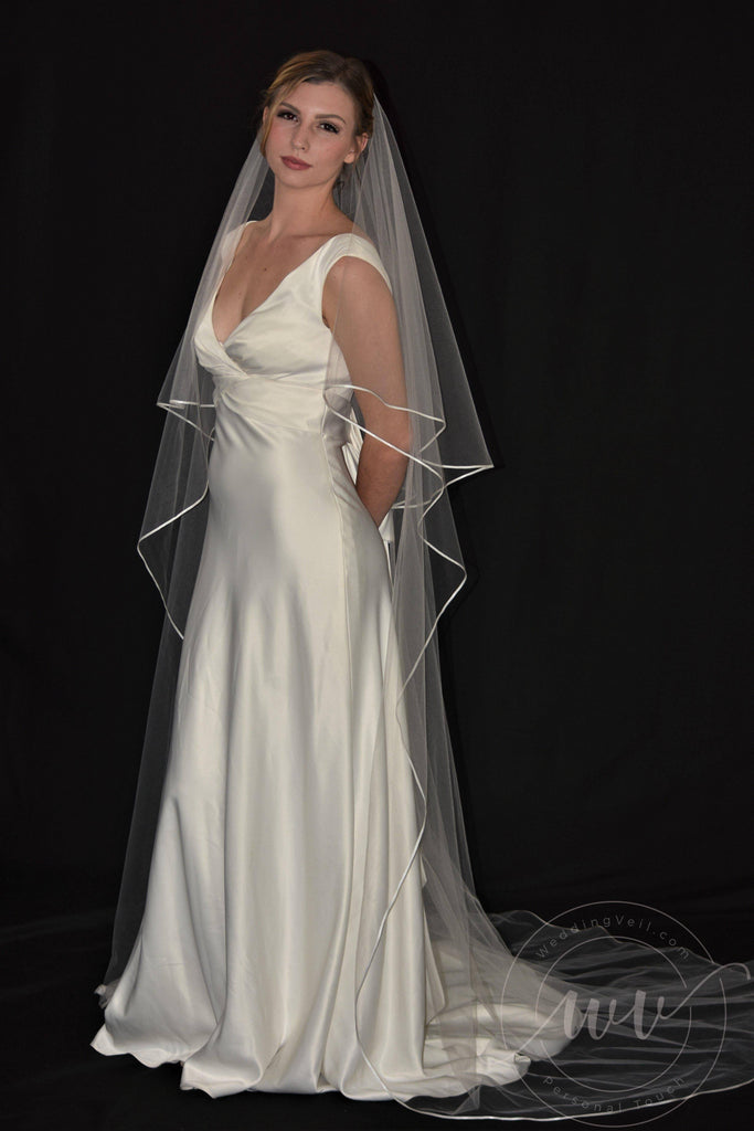 Cascading Cathedral Veil with 1/4 Satin Edge
