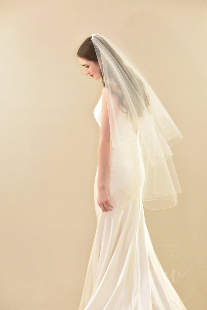 Two Tier Cathedral Veil with Pencil Edge |  White / 30/90 Inches / Pencil (As Pictured)