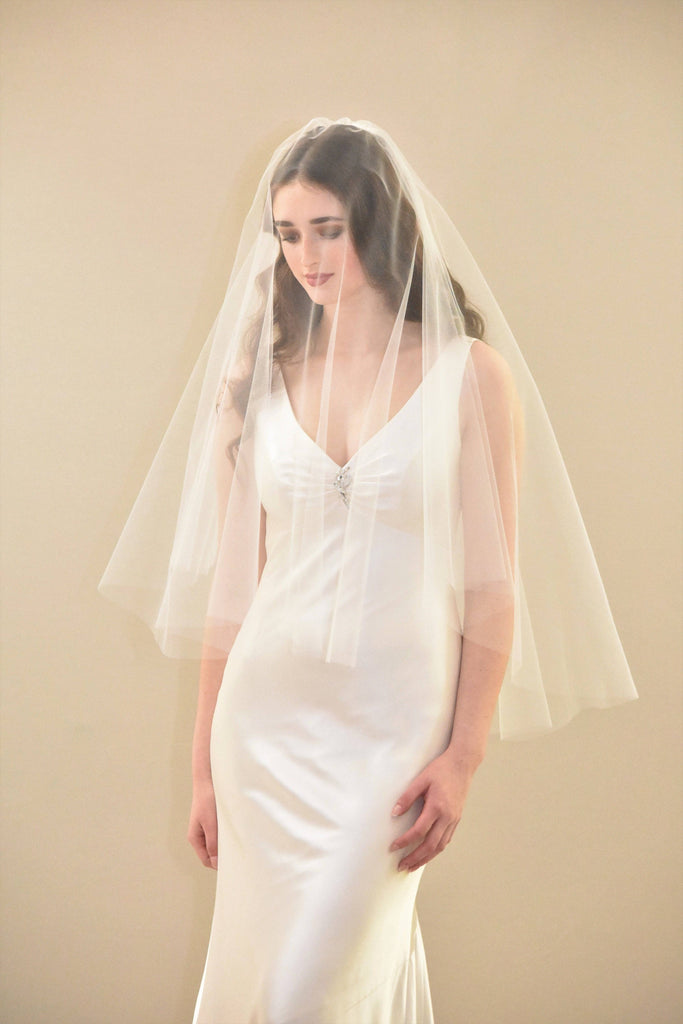 Adora by Simona Wedding Veils - Raw- Edge 2-Tier Fingertip Bridal Veil - Available in White, Off-White and Ivory White