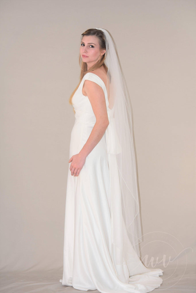 Floor Length Angel Cut Veil with Satin Trim | , White / 75” (As Pictured) / 108 Inches