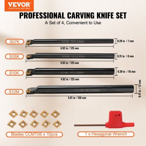 4 Pieces Indexable Lathe Turning Tool Holder, 1/4 in, CNC Heavy-Duty Metal Lat
