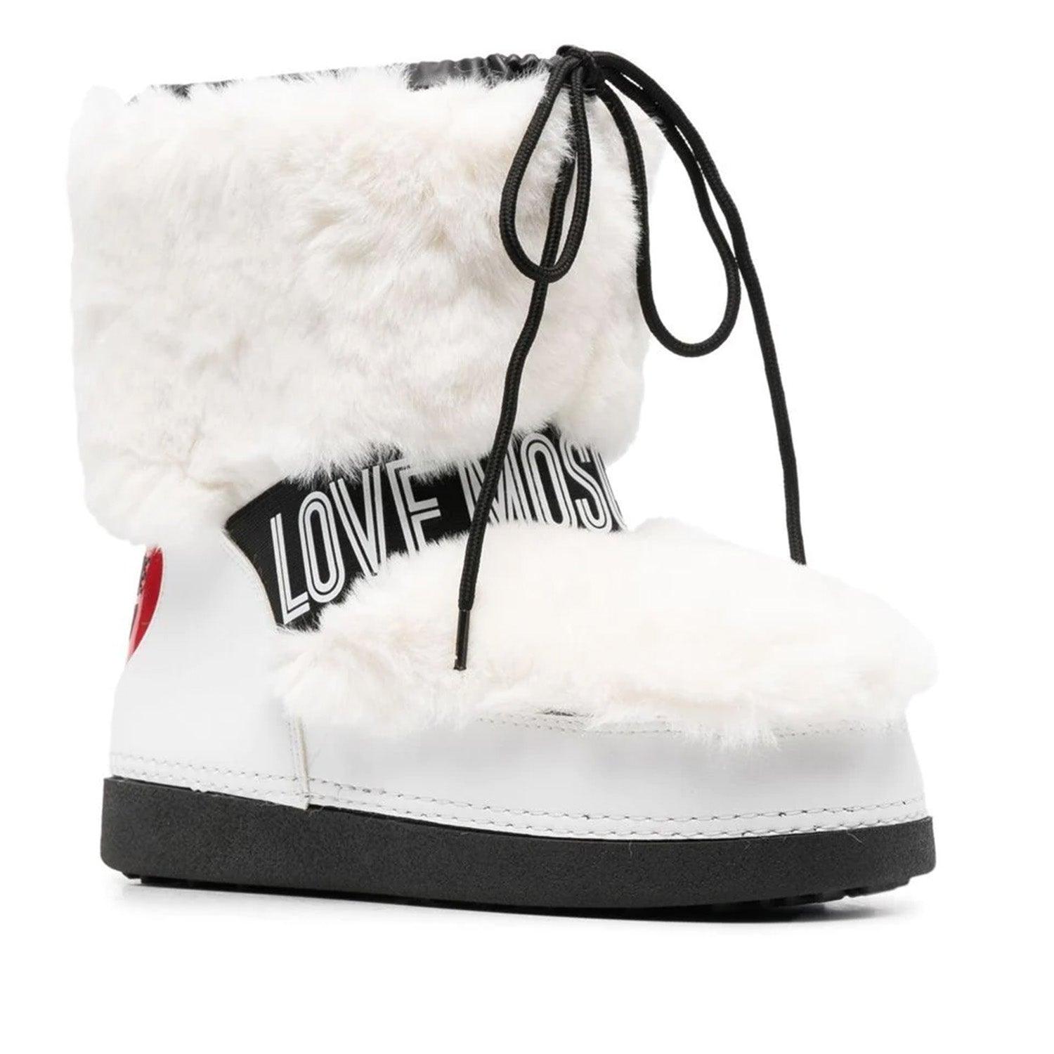 LOVE MOSCHINO EMBOSSED-LOGO FAUX-FUR BOOTS – Como Store