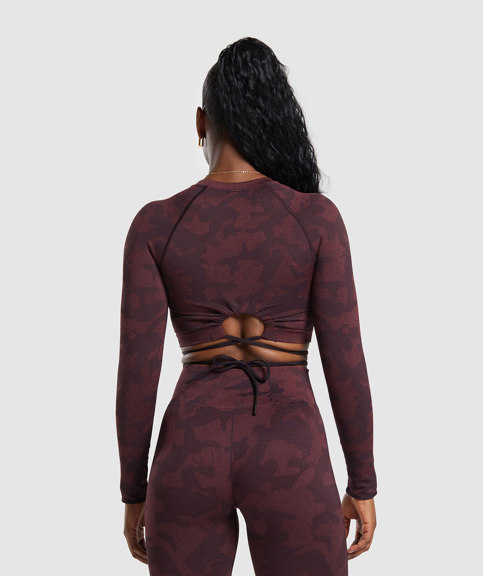 Adapt Camo Seamless Long Sleeve Crop Top in Plum Brown/Burgundy Brown - view 2