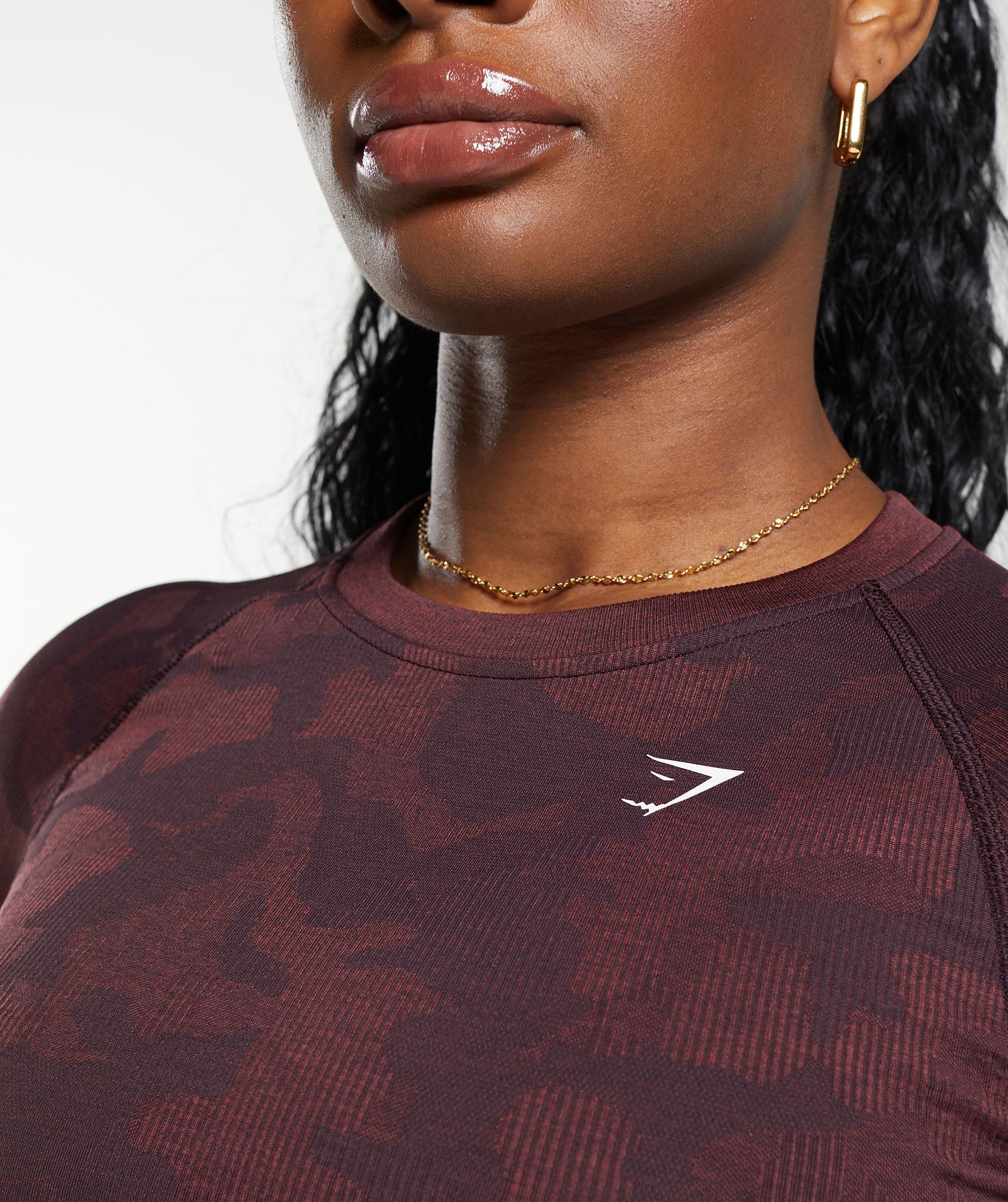 Adapt Camo Seamless Long Sleeve Crop Top in Plum Brown/Burgundy Brown - view 7