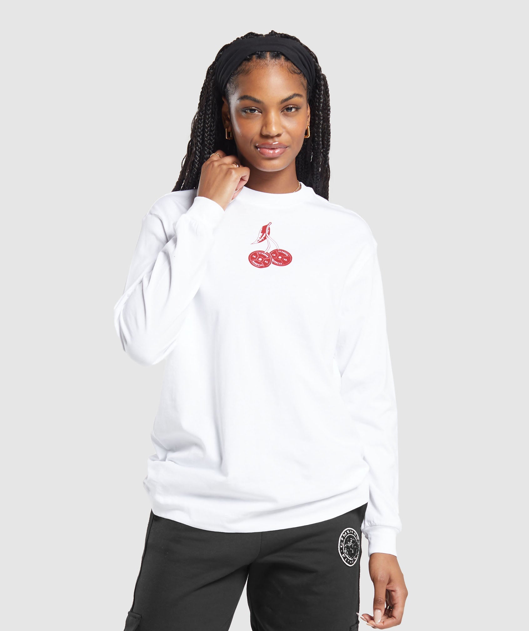 Barbell Cherries Long Sleeve Top in White - view 6