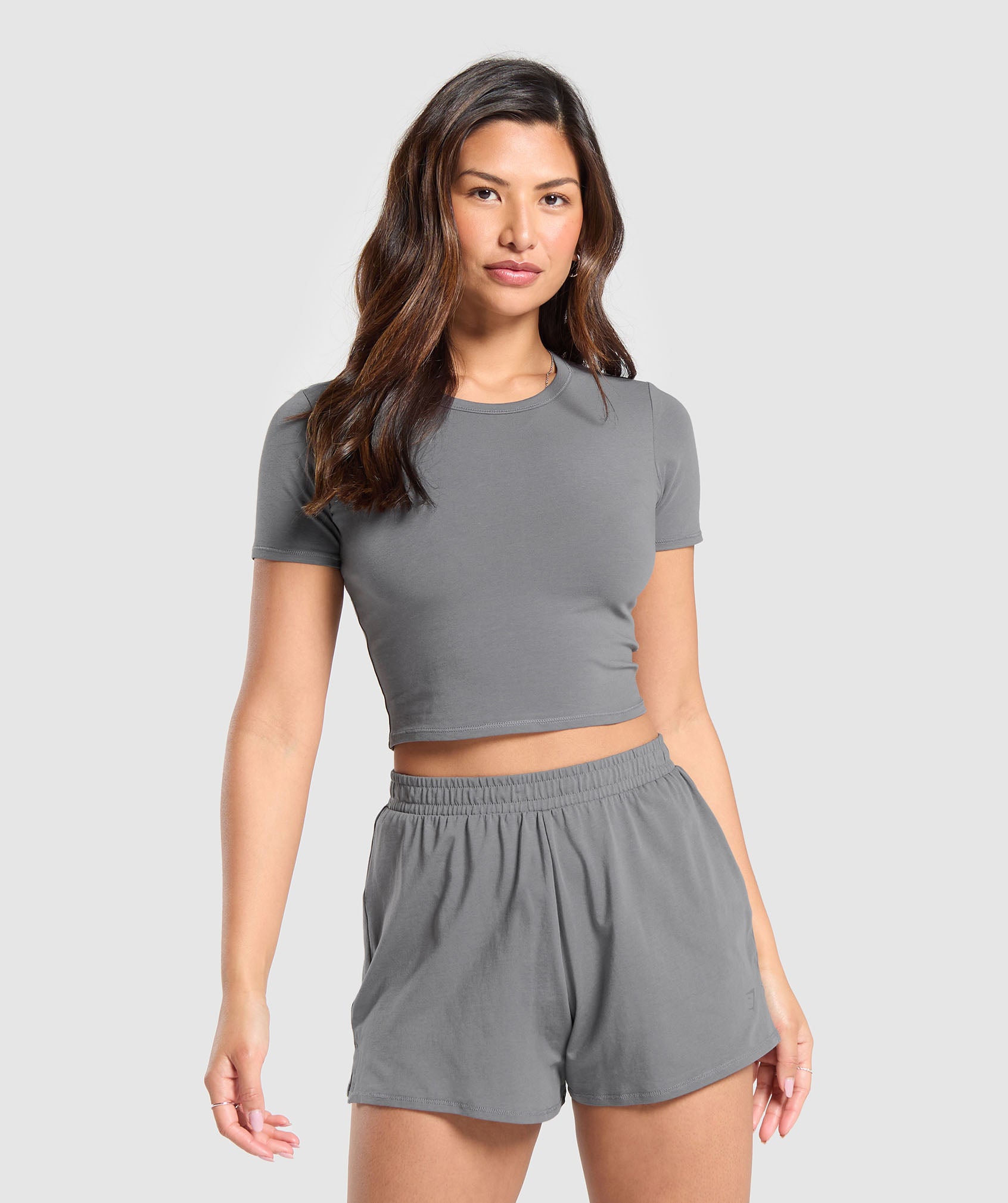 Cotton Crop Top in Brushed Grey - view 1
