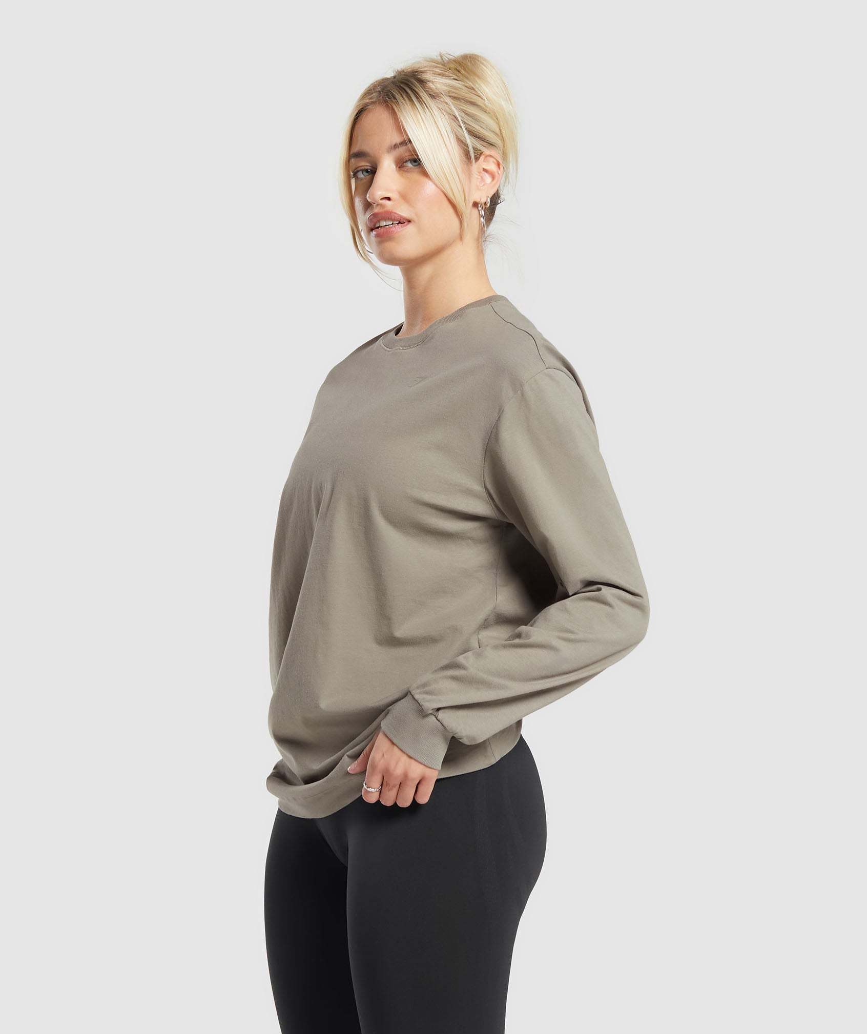 Cotton Oversized Long Sleeve Top in Linen Brown - view 3