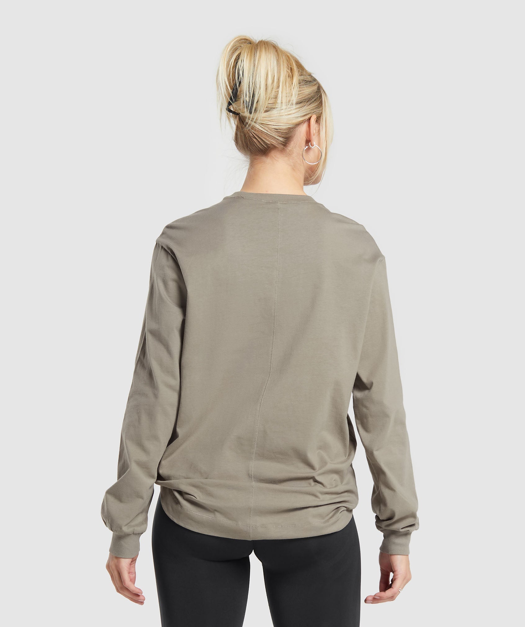 Cotton Oversized Long Sleeve Top in Linen Brown - view 2