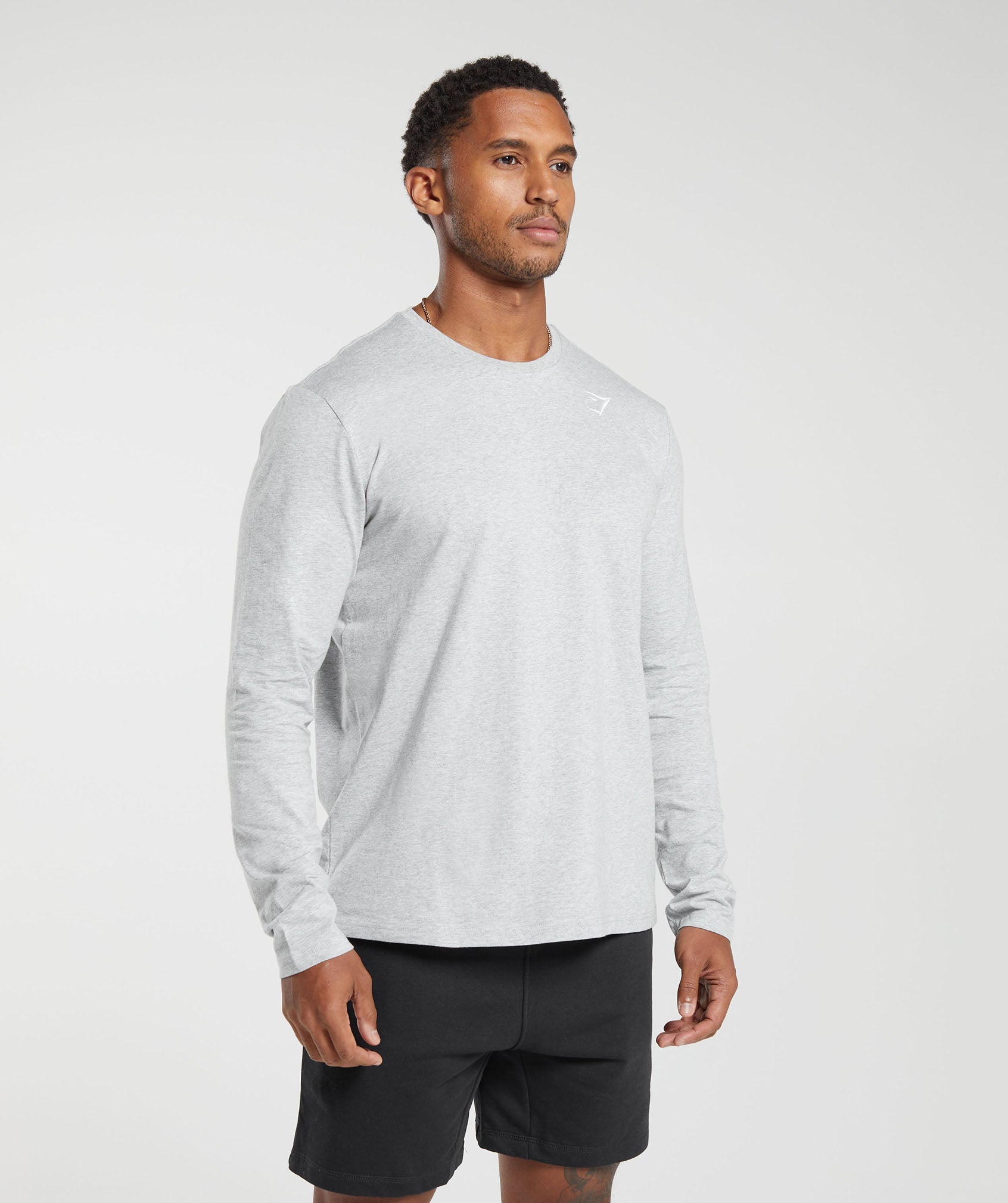 Crest Long Sleeve T-Shirt in Light Grey Marl - view 3
