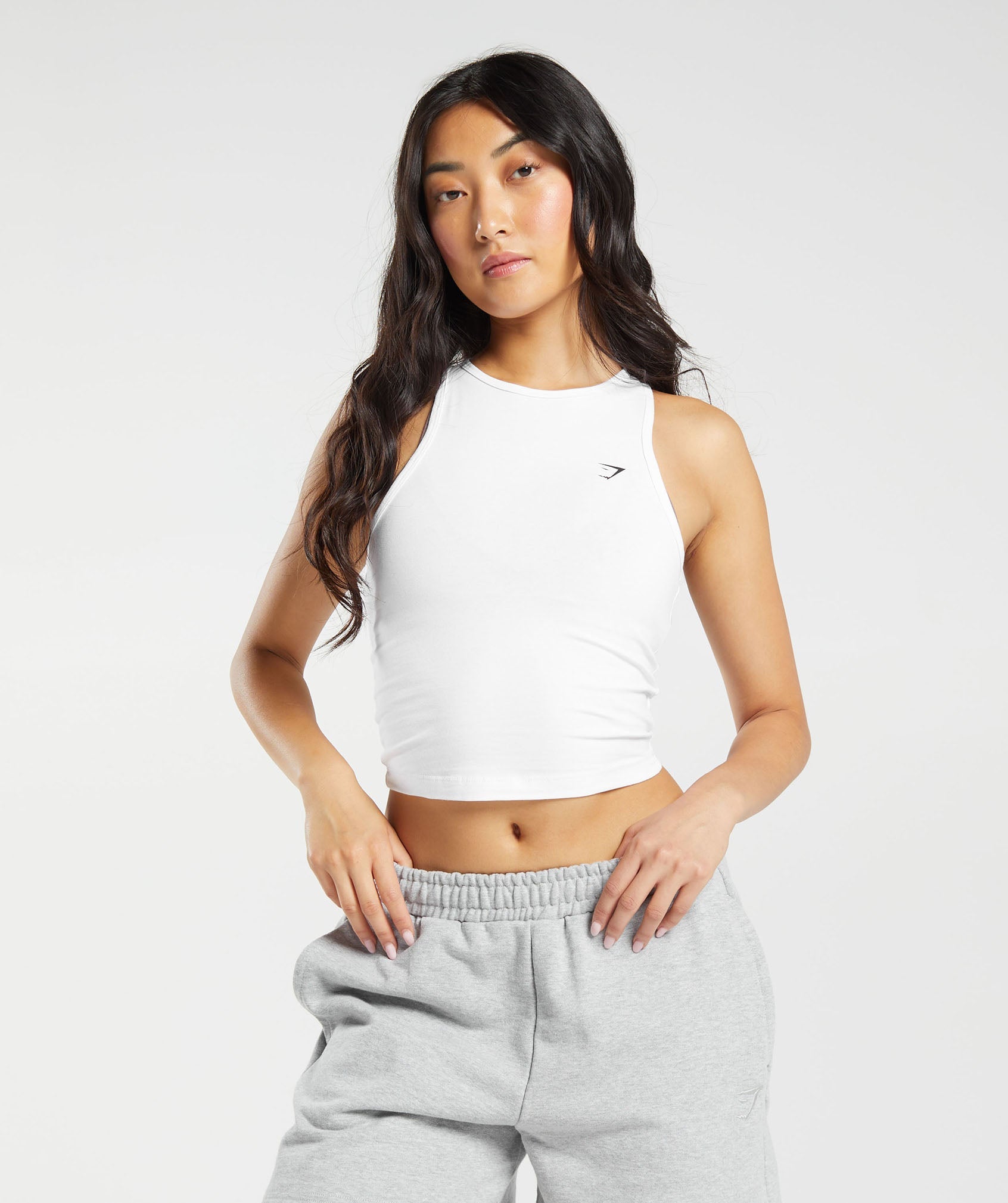 Athletic Cropped Muscle Tank Top for Tall Women in Grey Mix