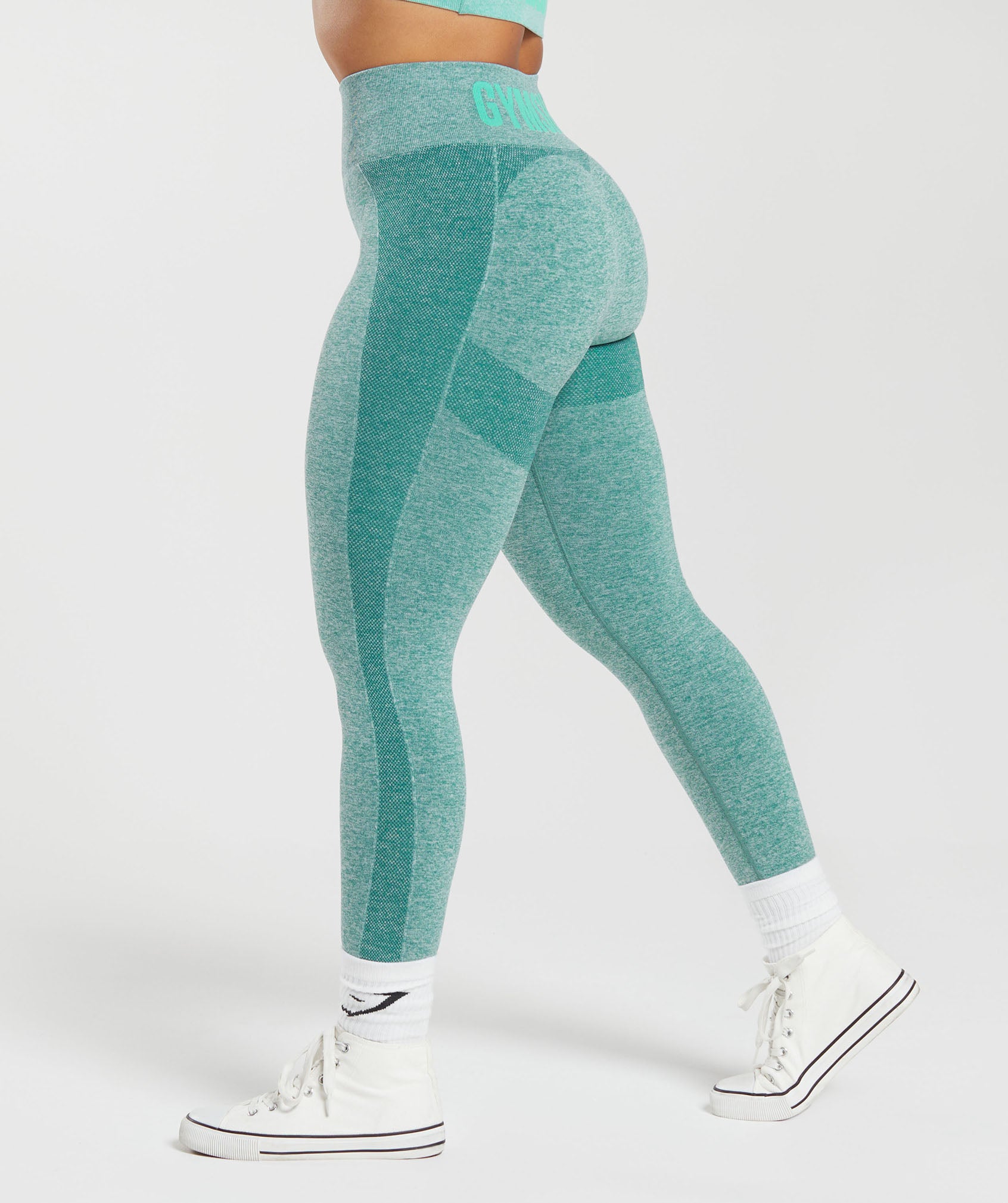 GYMSHARK M Women Sport Leggings Green Logo Stretch High Waisted Activewear