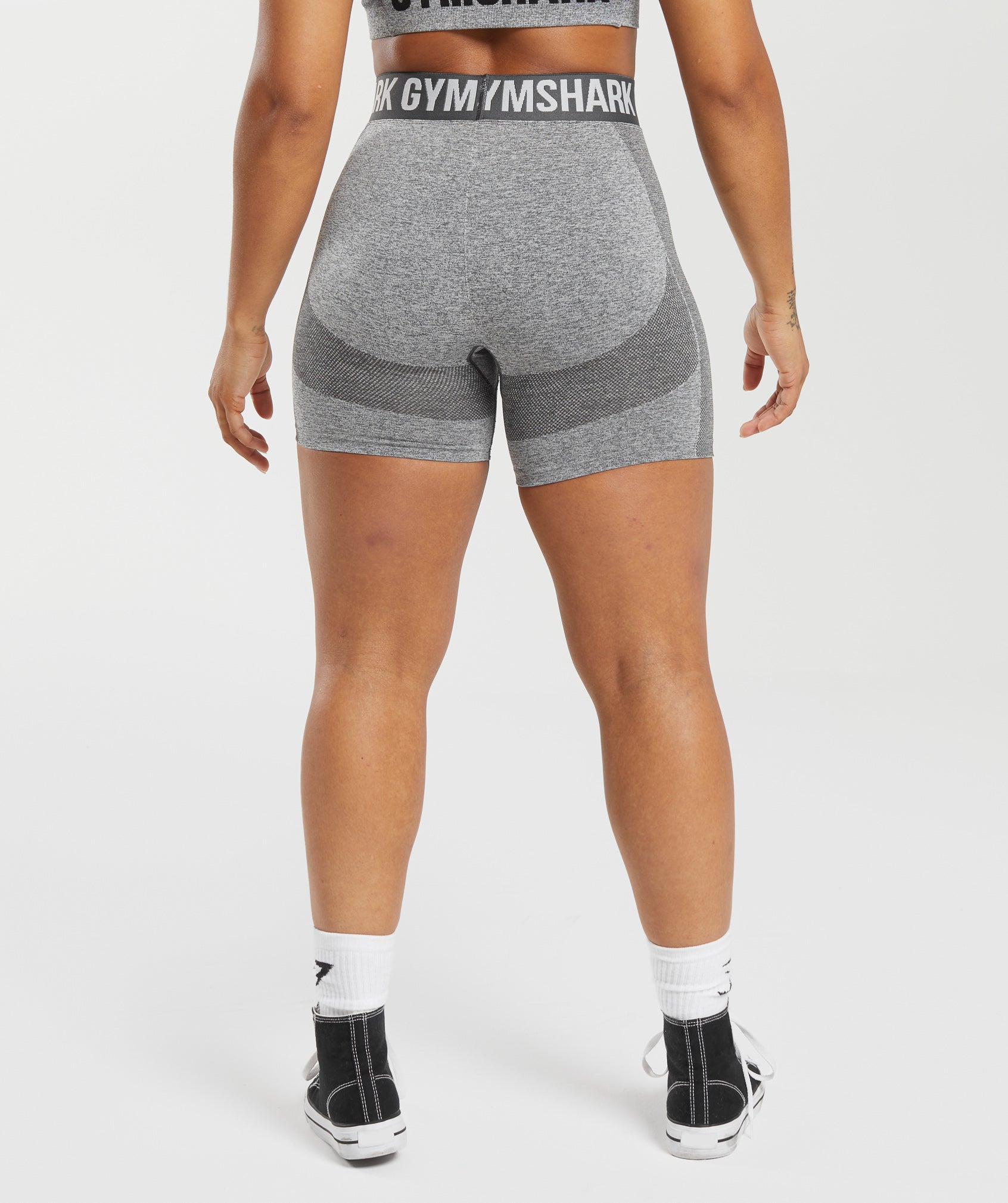 Gymshark Women's Flex Shorts Charcoal Marl Mid-Rise Contouring B1A4G-GBFH  Small