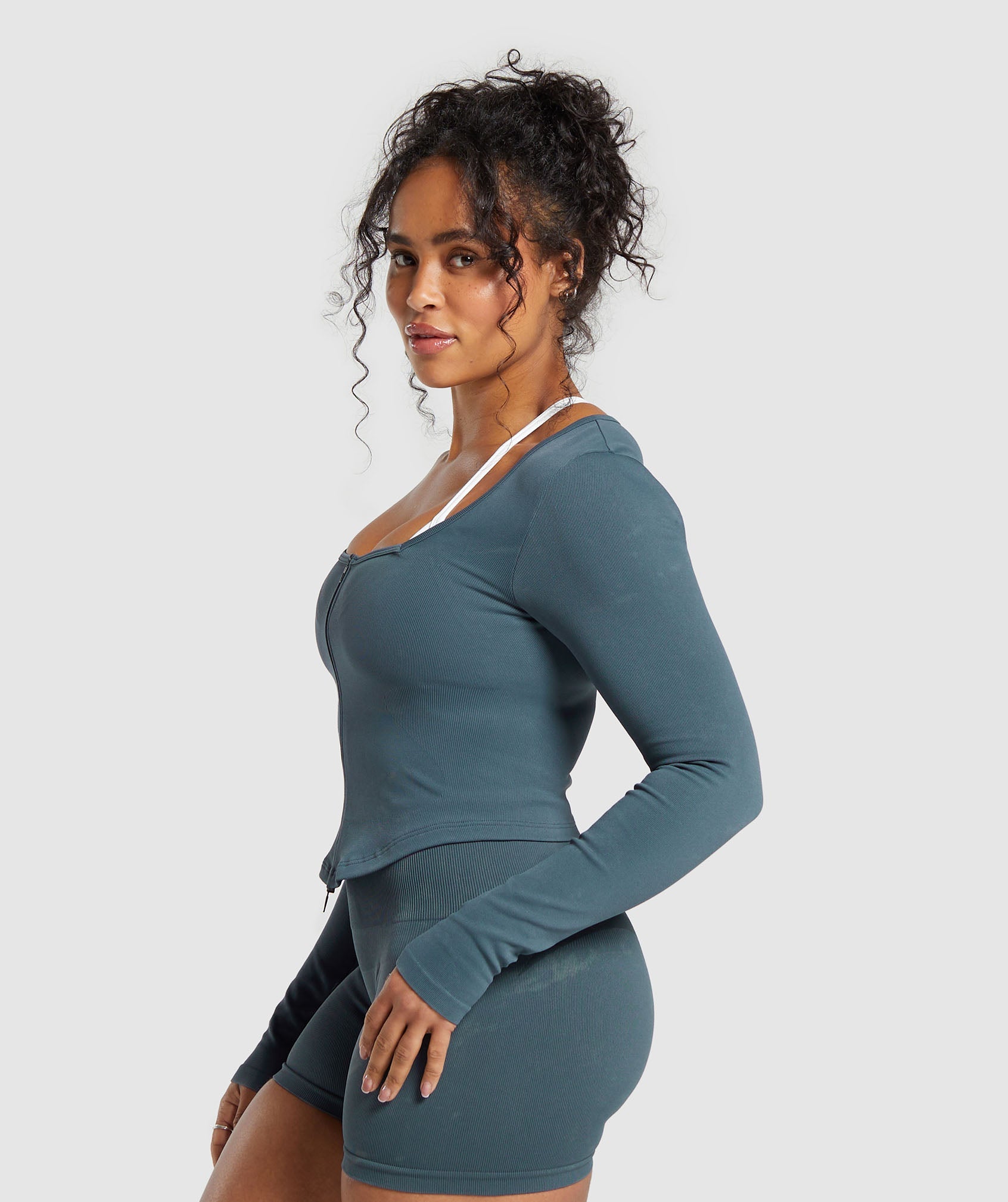 Gains Seamless Zip Up in Titanium Blue - view 3