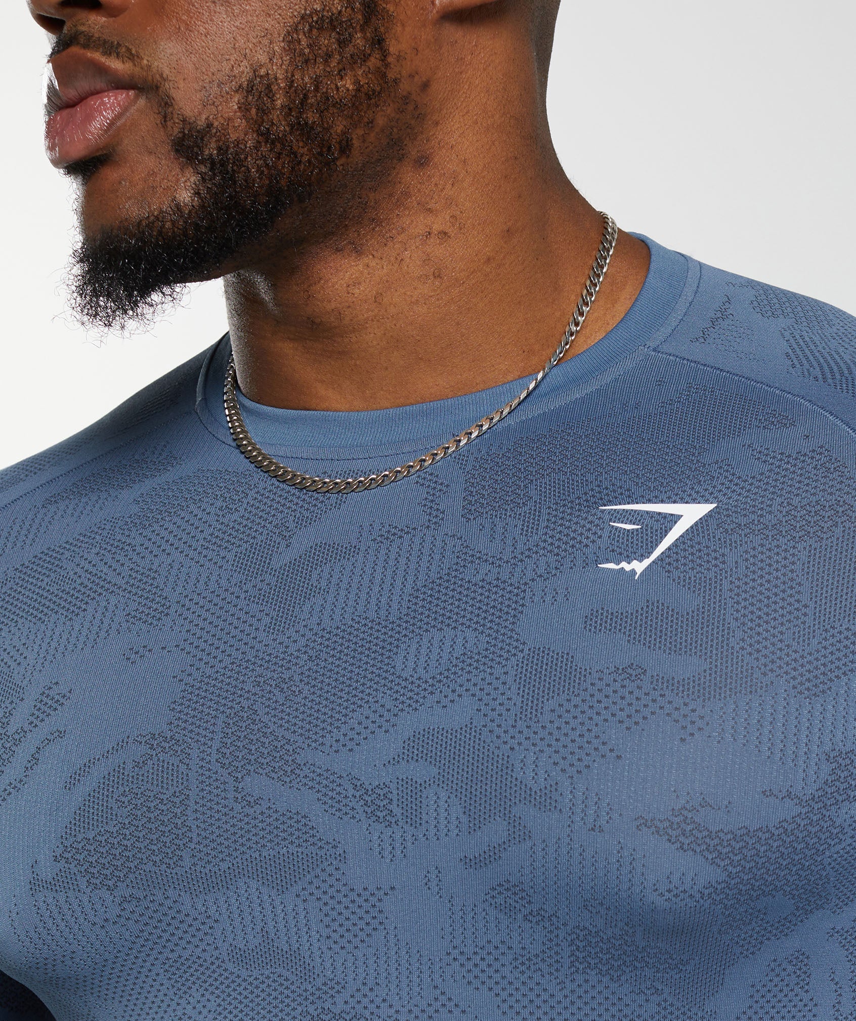 Gymshark Geo Seamless Long Sleeve T-Shirt - Faded Blue/Titanium
