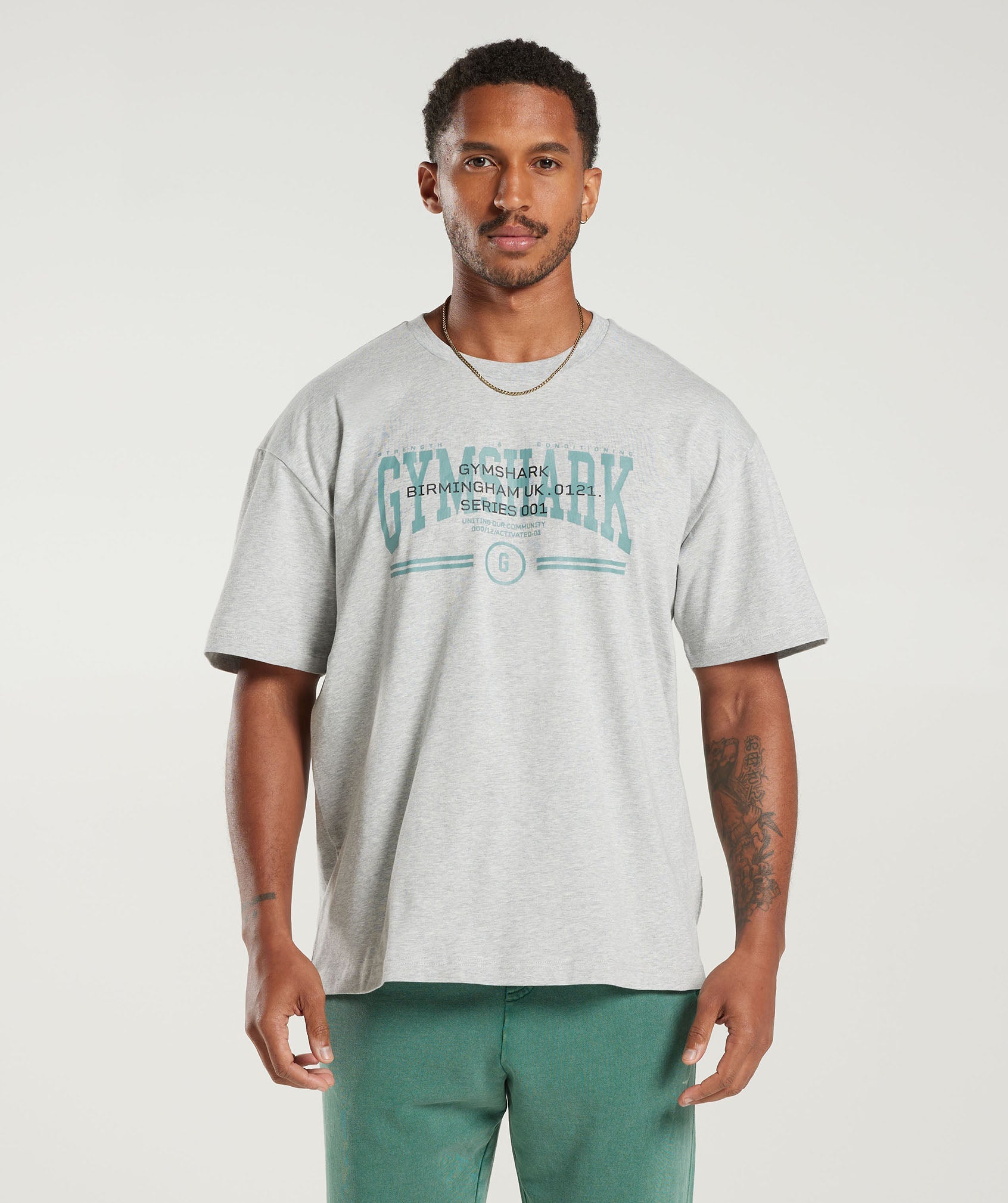 Gymshark Collegiate Oversized T-Shirt - Light Grey Core Marl | Gymshark