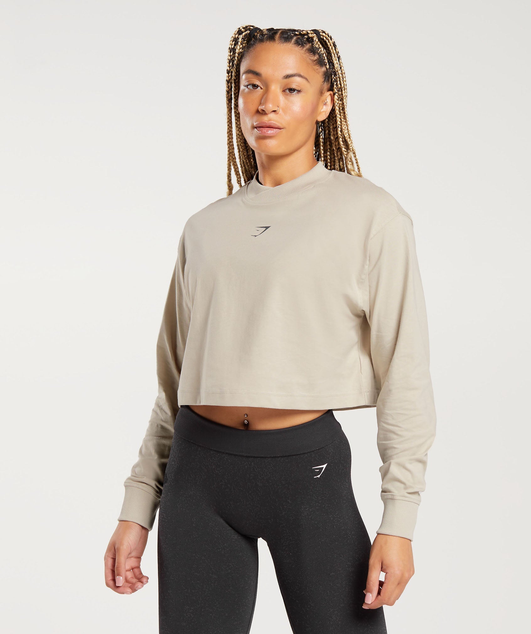 Gymshark Monogram Mesh Long Sleeve Top - Vanilla White