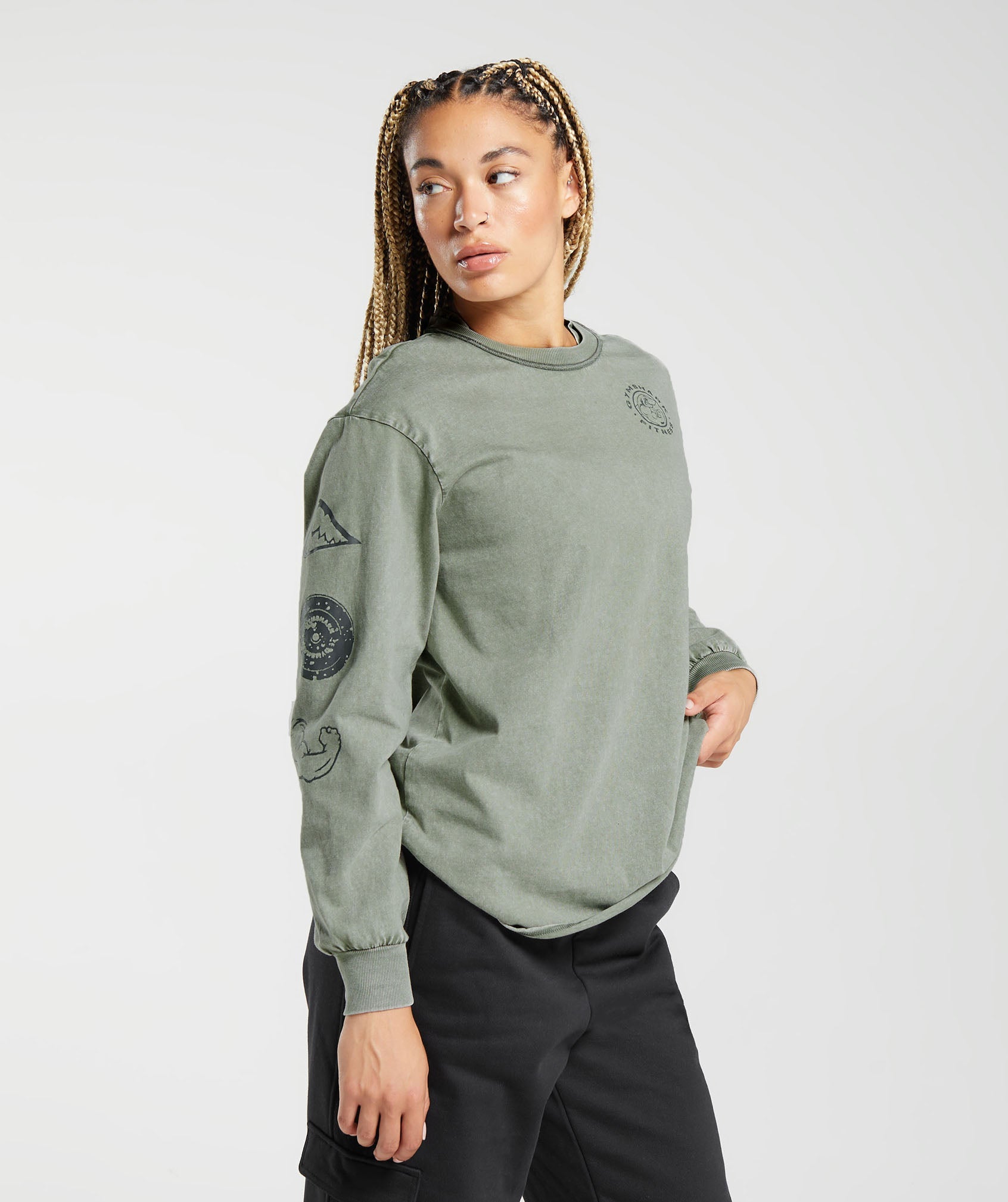 Gymshark Legacy Washed Long Sleeve Top - Black/Acid Wash