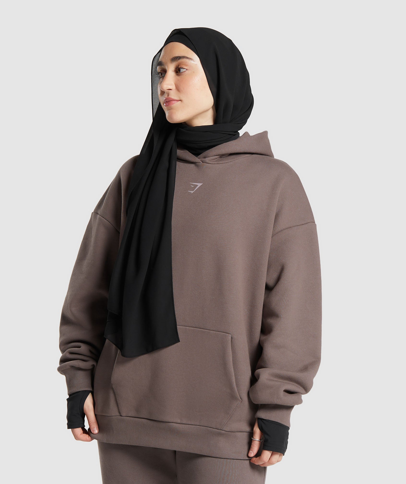 GS X Leana Deeb Oversized Graphic Hoodie in Dusty Brown - view 2