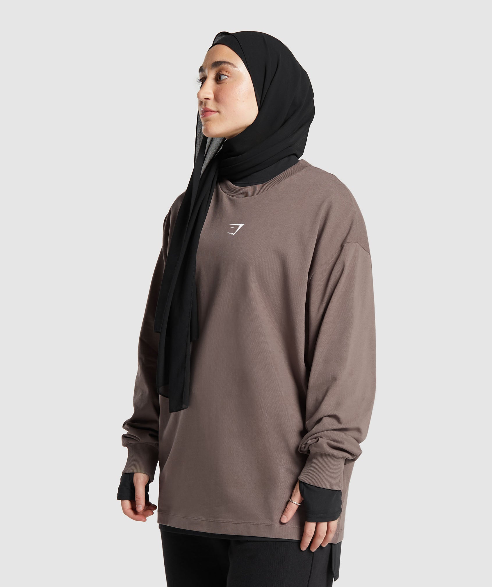 GS X Leana Deeb Graphic Oversized Long Sleeve Top in Dusty Brown - view 3