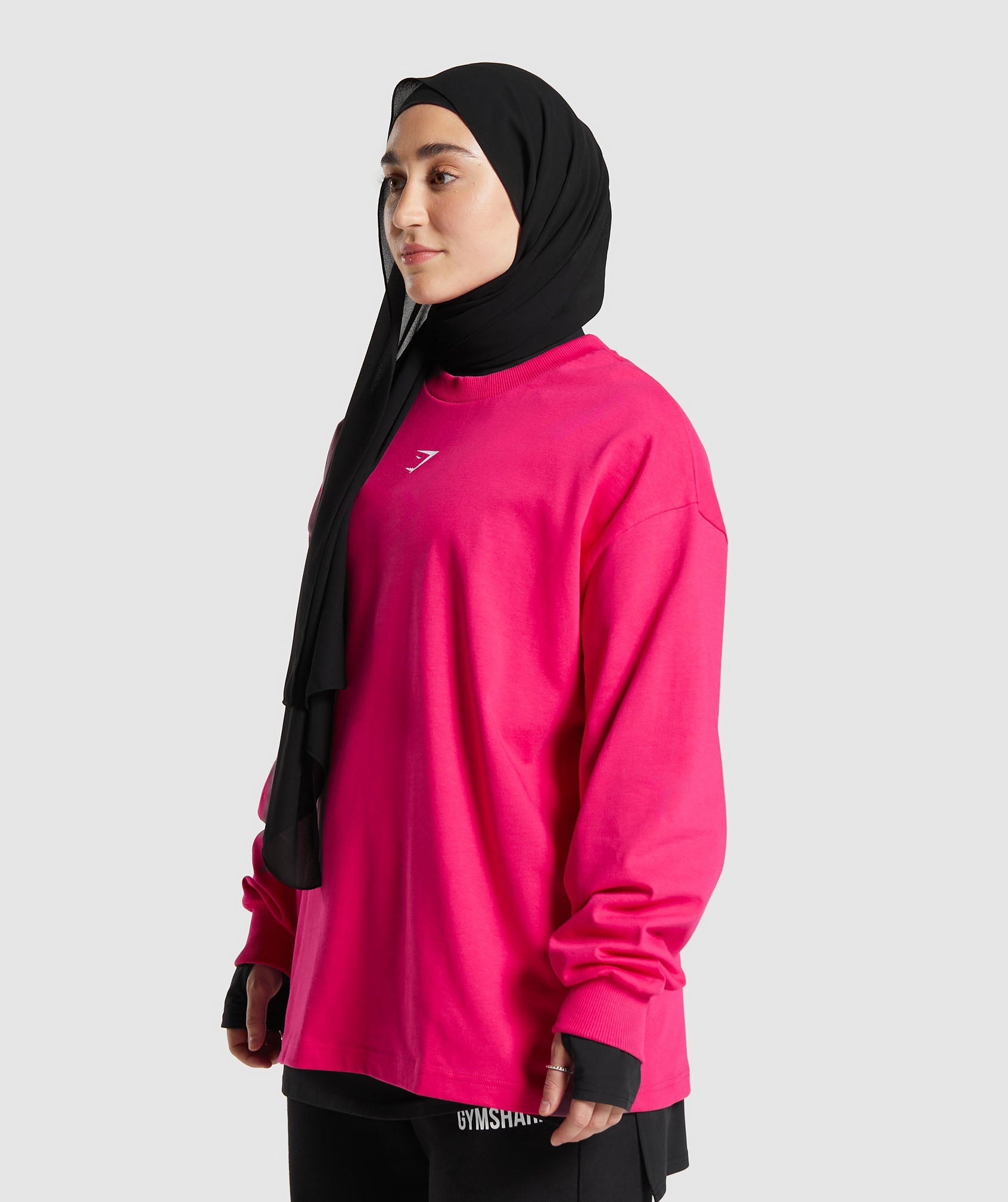 GS X Leana Deeb Graphic Oversized Long Sleeve Top in Impact Pink - view 3