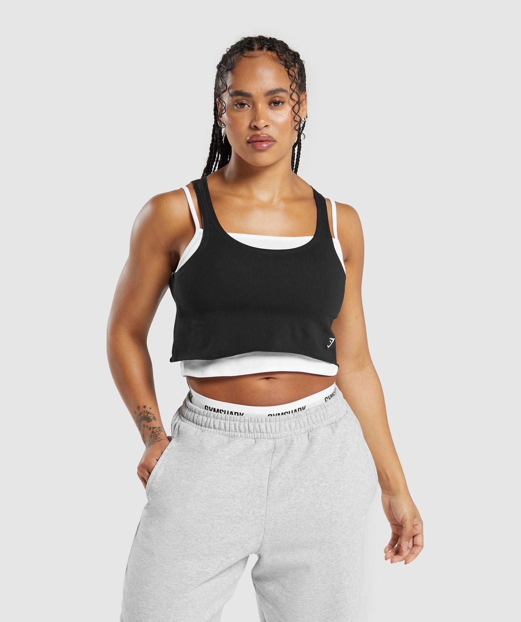 Lifting 2 In 1 Crop Tank in White/Black - view 1