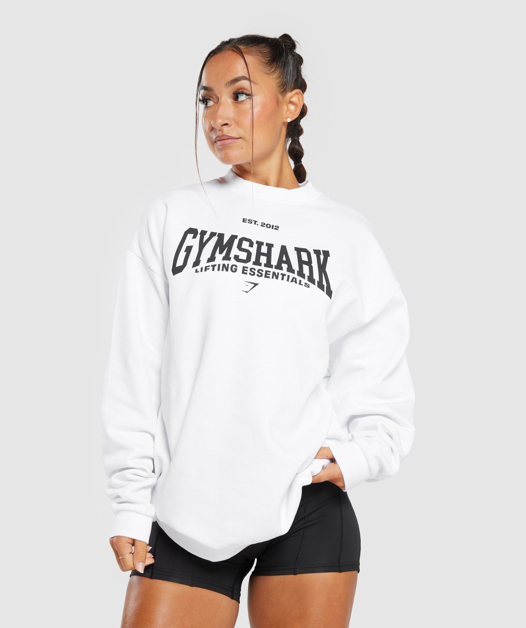 Lifting Essentials Graphic Oversized Sweatshirt in White - view 3