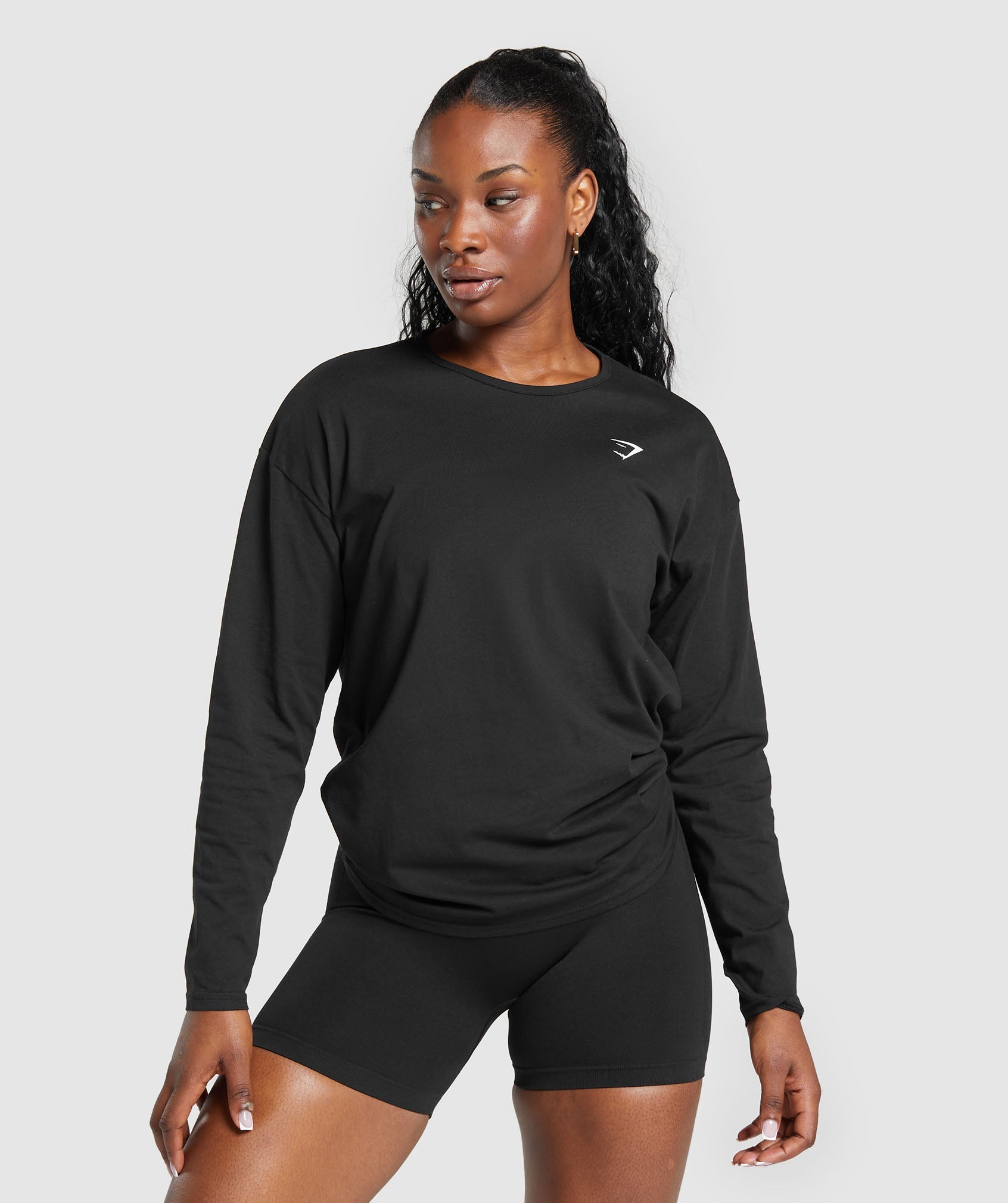 Training Oversized Cotton Long Sleeve Top in Black - view 3