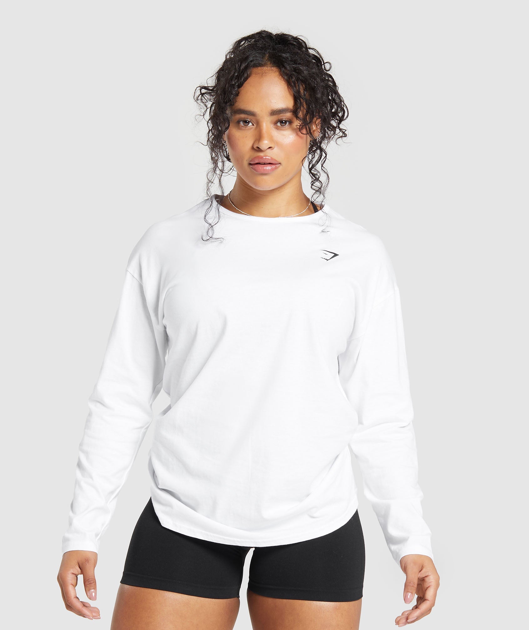 Training Oversized Cotton Long Sleeve Top in White - view 1
