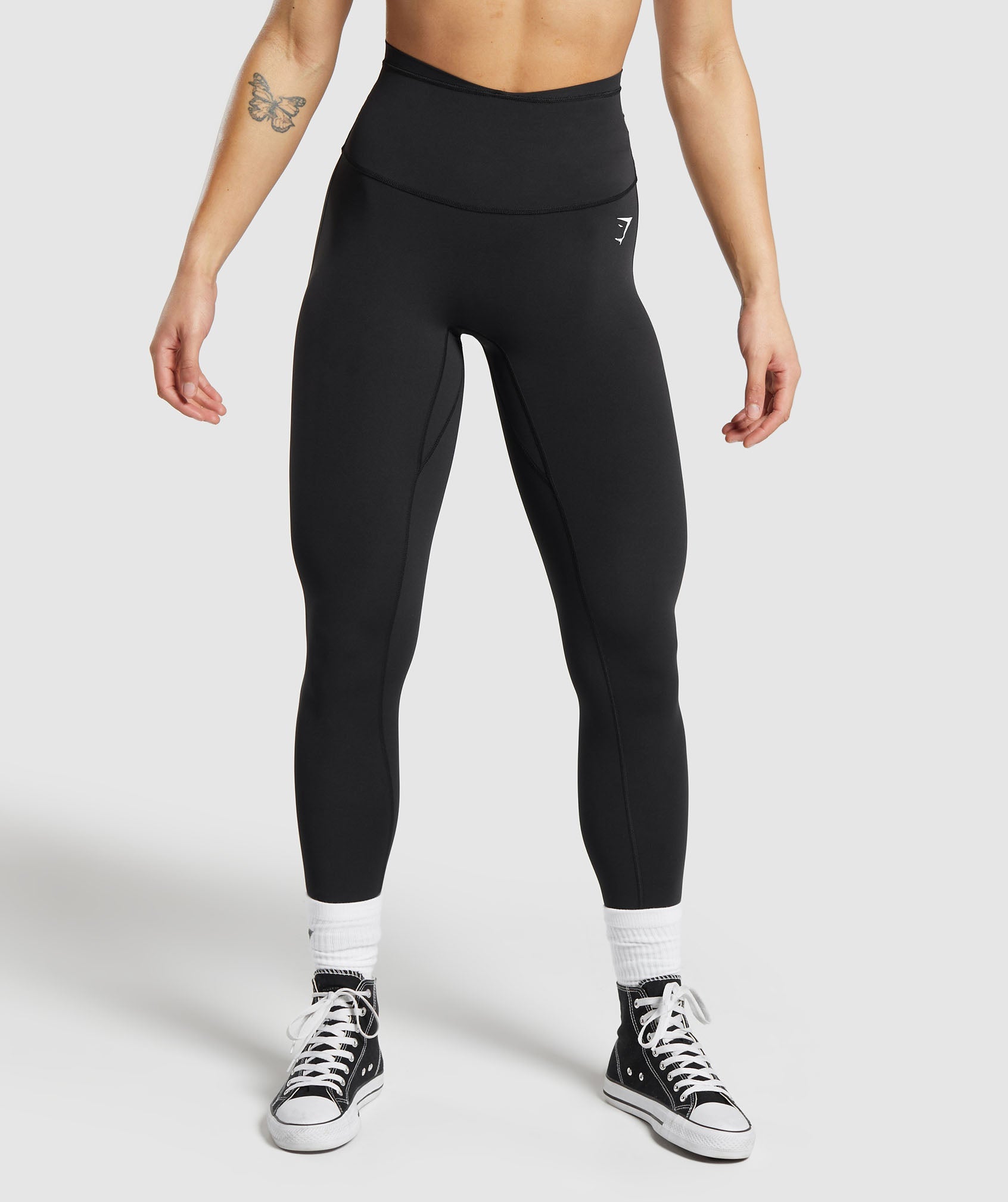 Mesh Waistband Leggings in Black - view 1