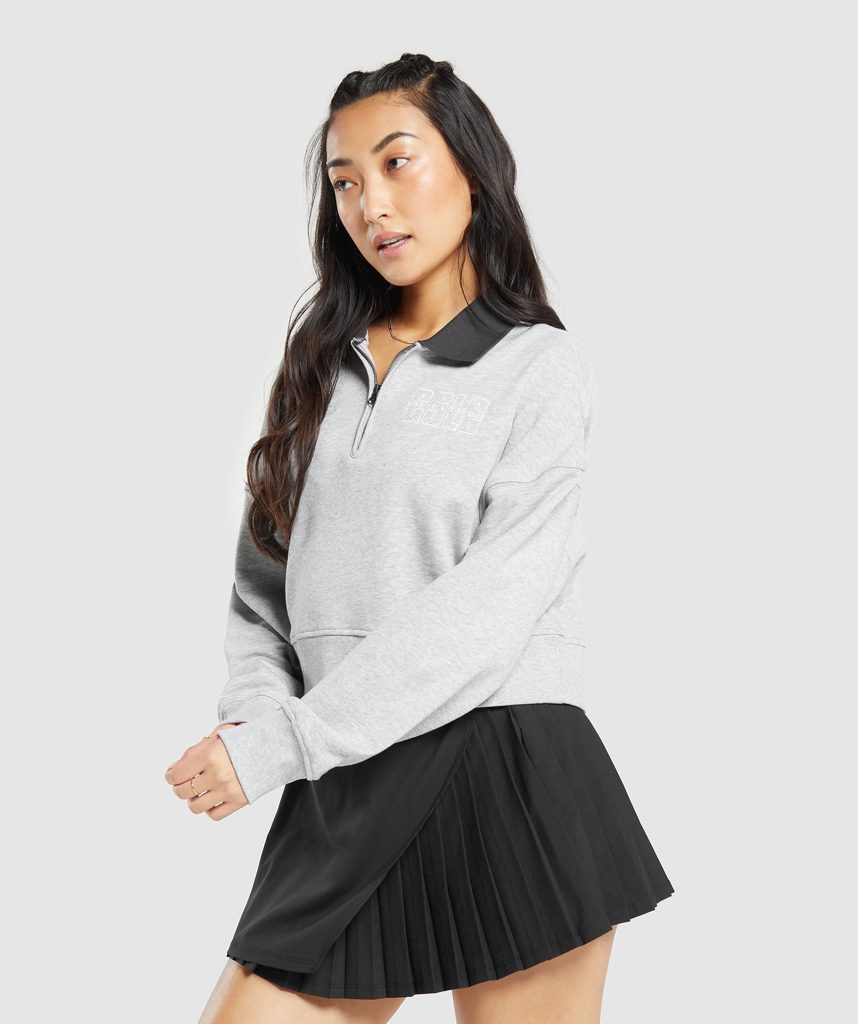 Outline Graphic Oversized 1/4 Zip Pullover in Light Grey Core Marl