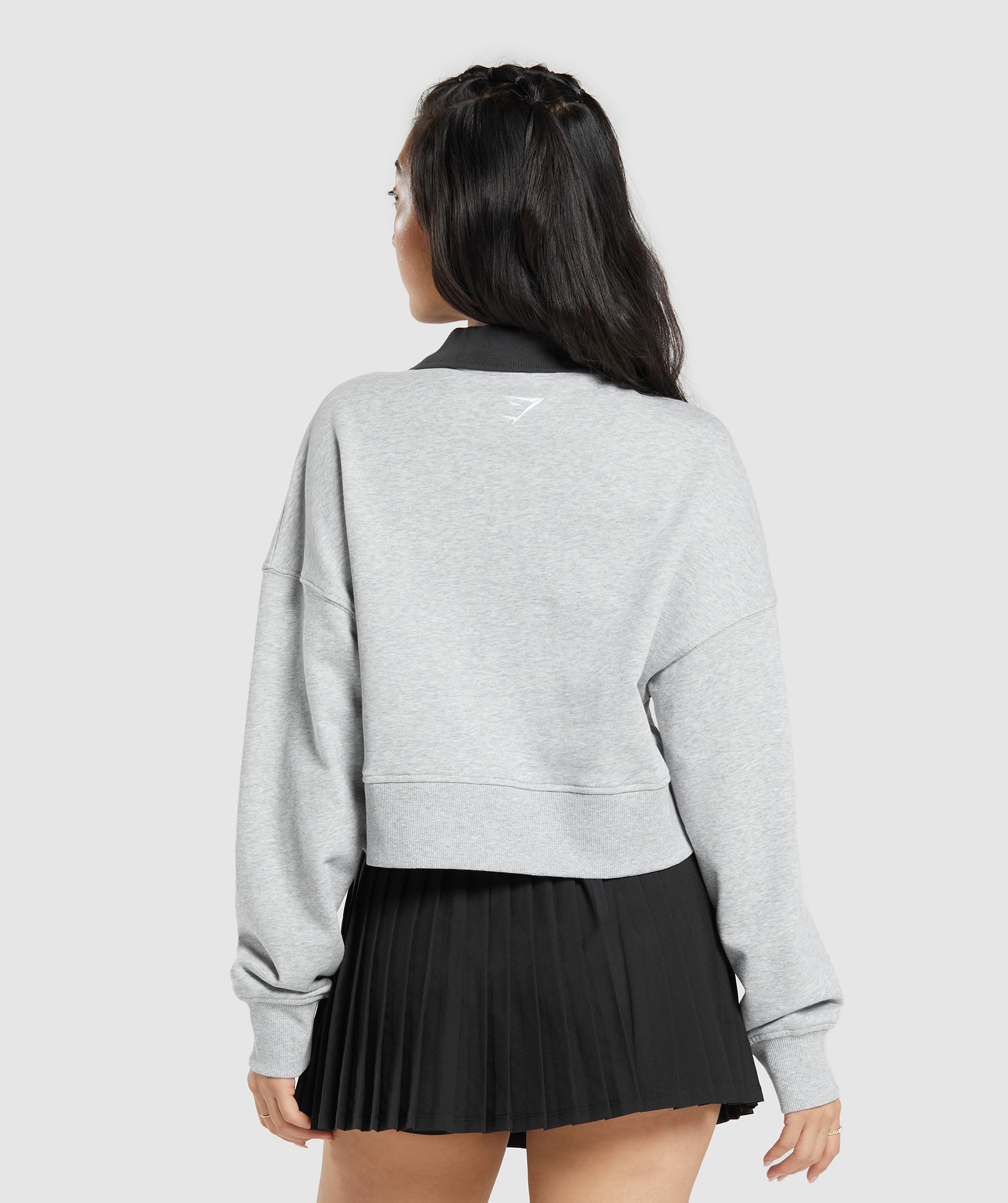Outline Graphic Oversized 1/4 Zip Pullover in Light Grey Core Marl - view 2