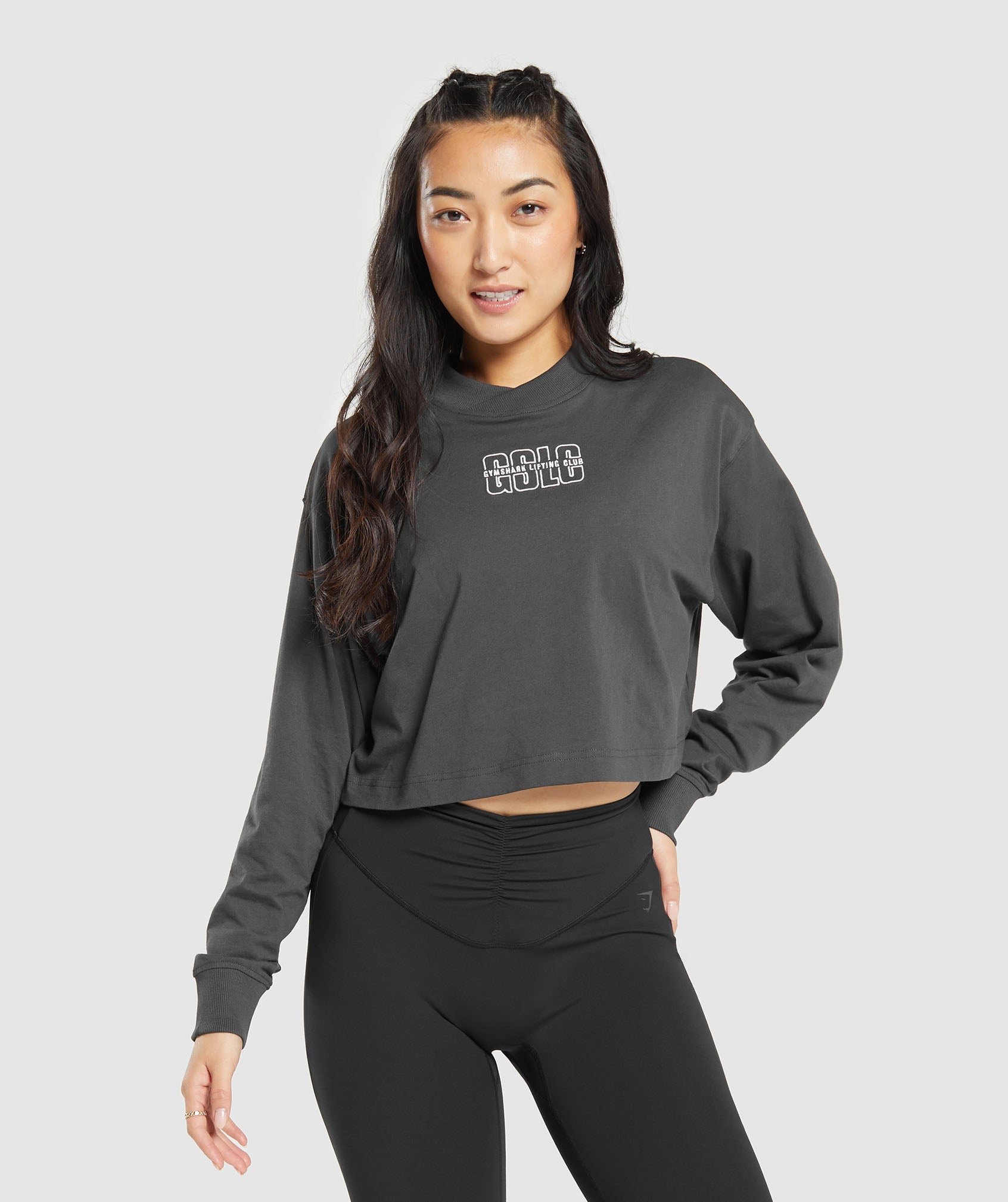 Outline Graphic Oversized Long Sleeve Top in Asphalt Grey - view 1