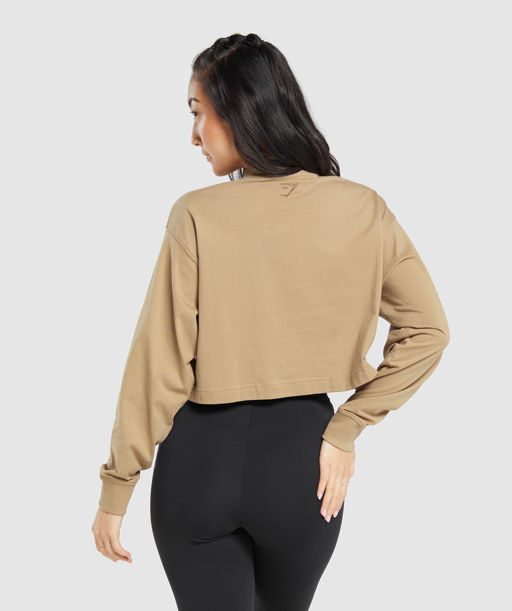 Outline Graphic Oversized Long Sleeve Top in Deep Fawn Brown - view 2