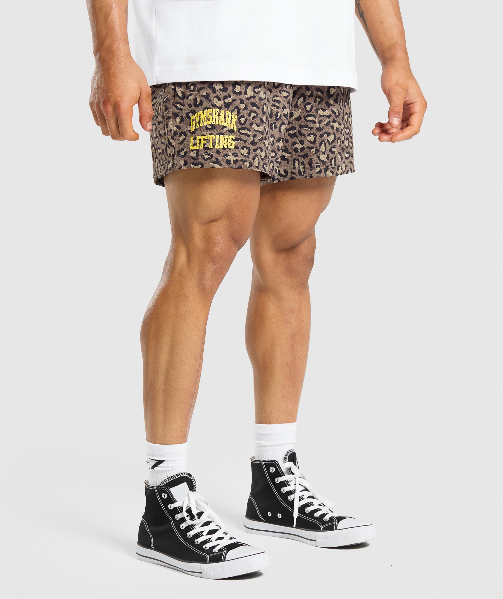 Printed Lifting Mesh 5" Shorts in Cement Brown - view 3