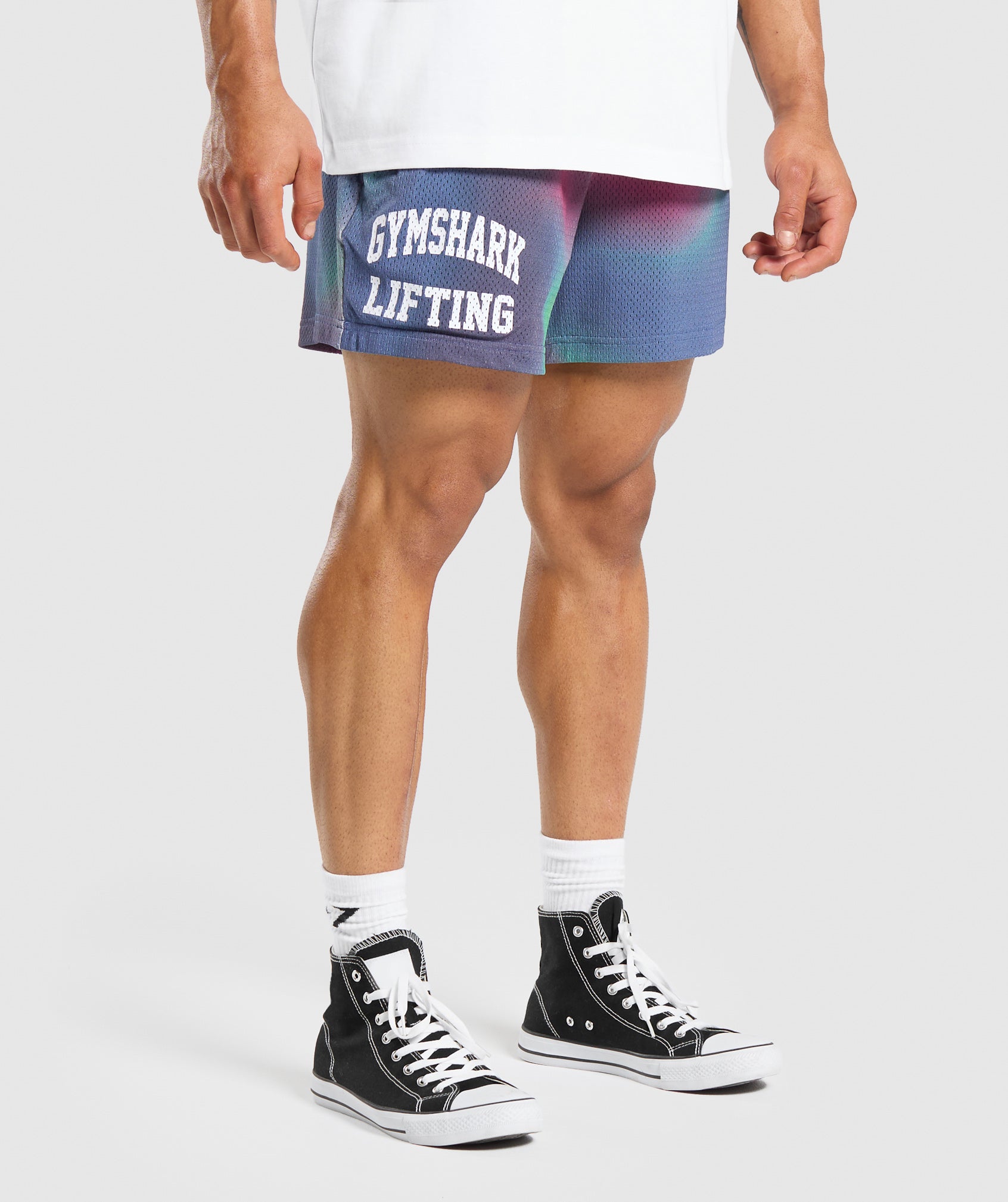 Printed Lifting Mesh 5" Shorts in White - view 3