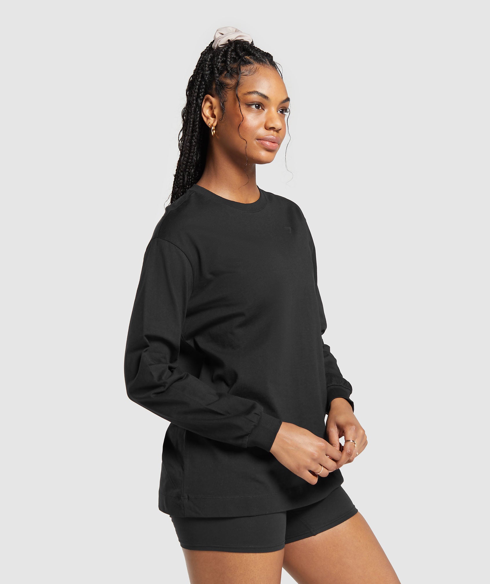 Cotton Oversized Long Sleeve Top in Black - view 3