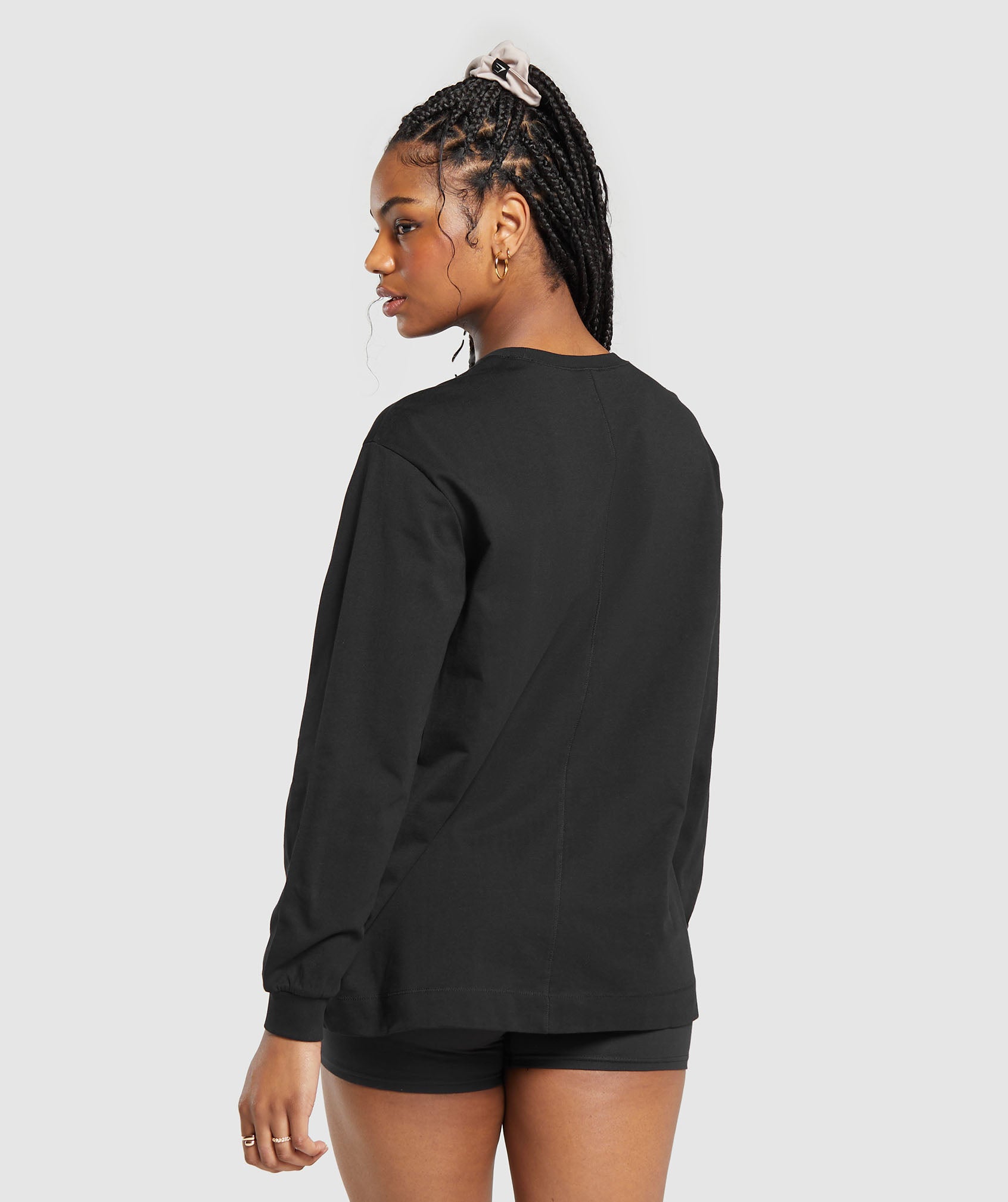 Cotton Oversized Long Sleeve Top in Black - view 2