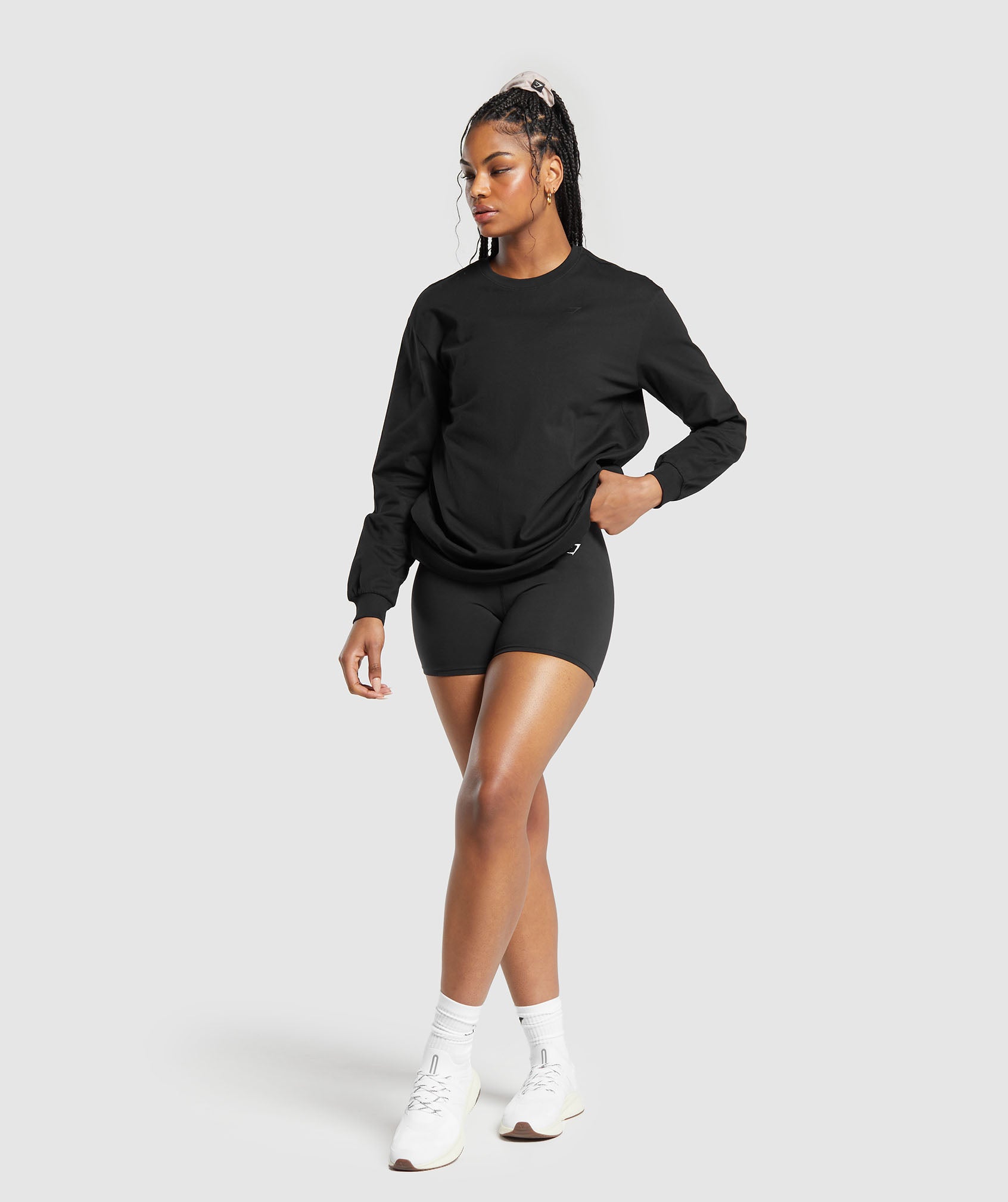 Cotton Oversized Long Sleeve Top in Black - view 4