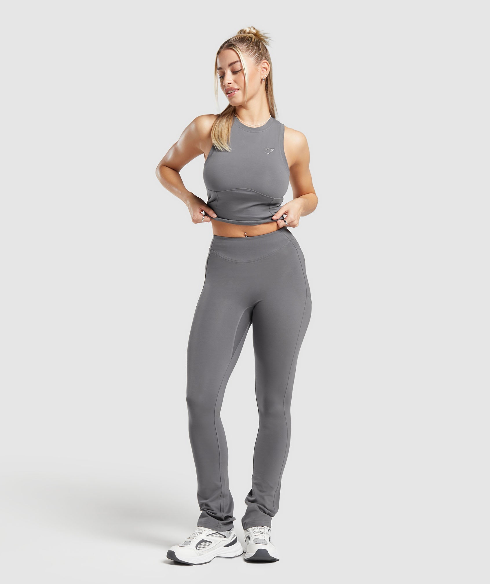 Rest Day Boot Cut Cotton Leggings in Brushed Grey - view 4