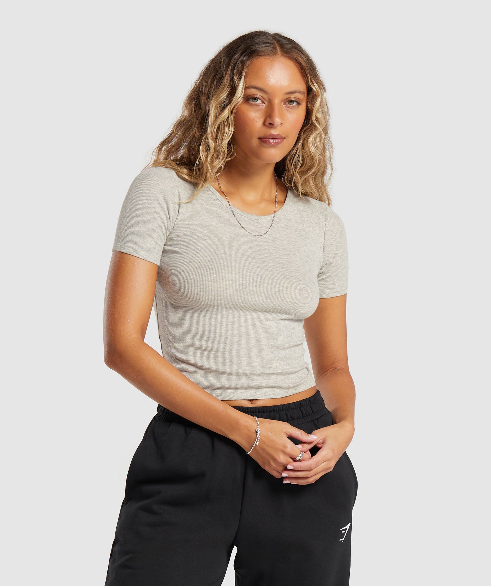 Rib T-Shirt in Stone Grey Marl