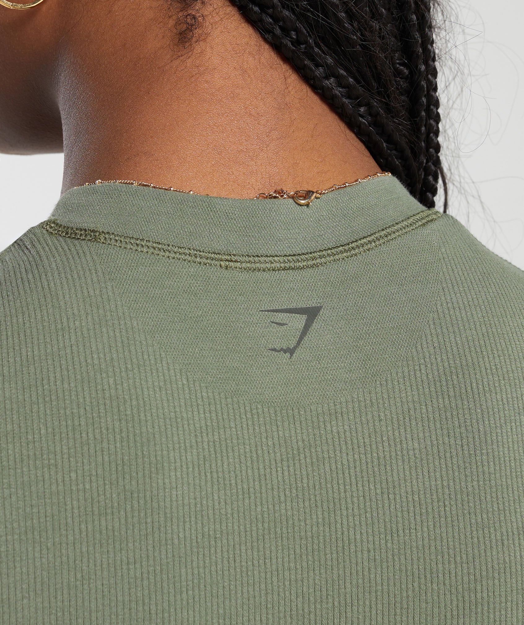 Ribbed Cotton Seamless T-Shirt in Base Green - view 5