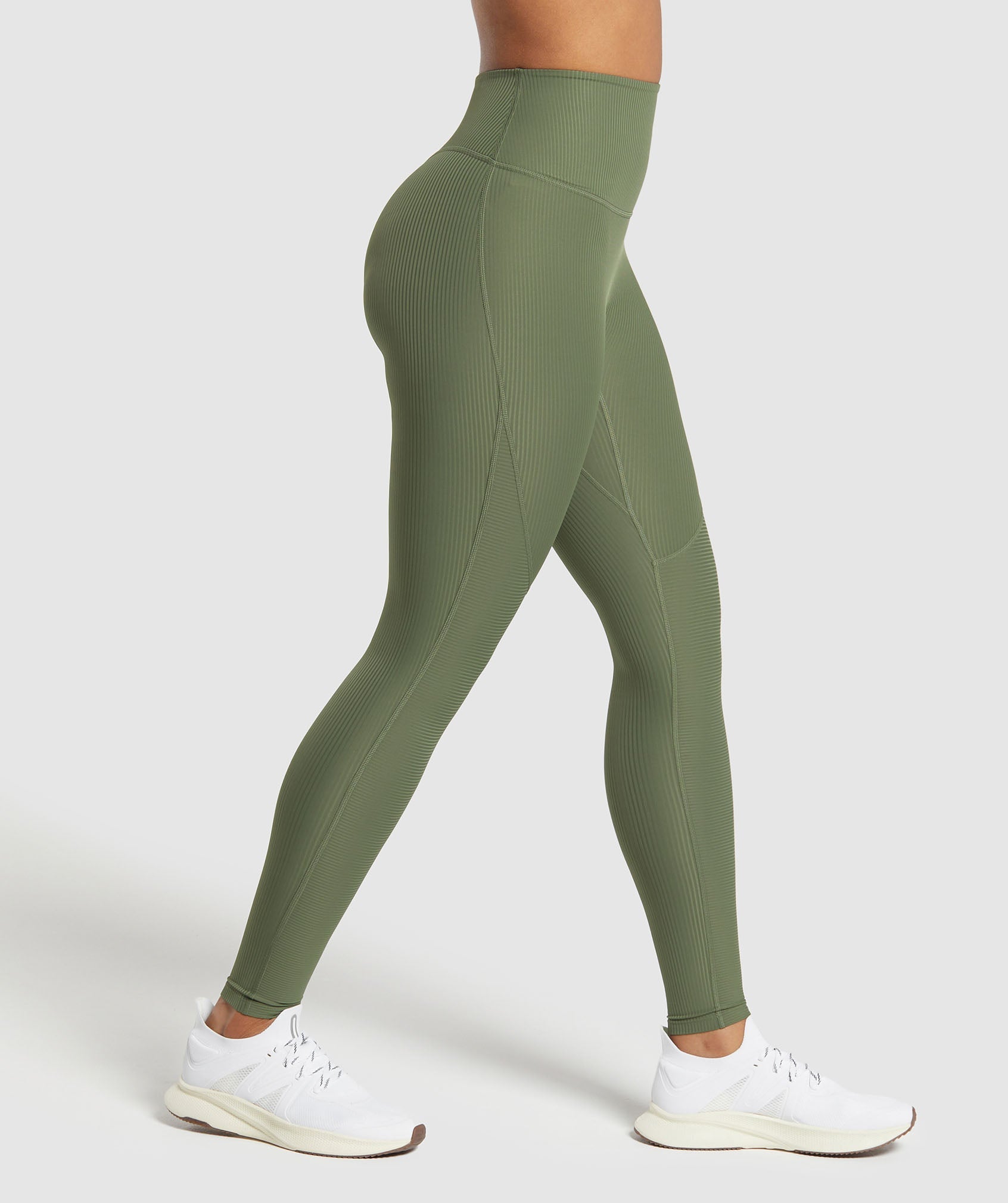 Sage Green Snatched Rib Cuffed Detail Leggings