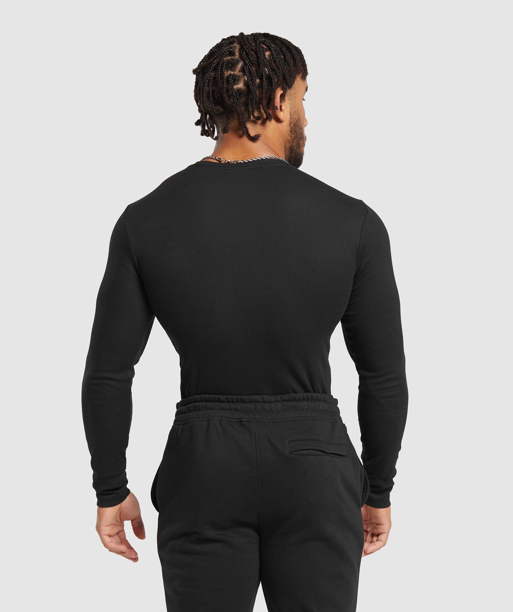 Ribbed Long Sleeve T-Shirt in Black - view 2
