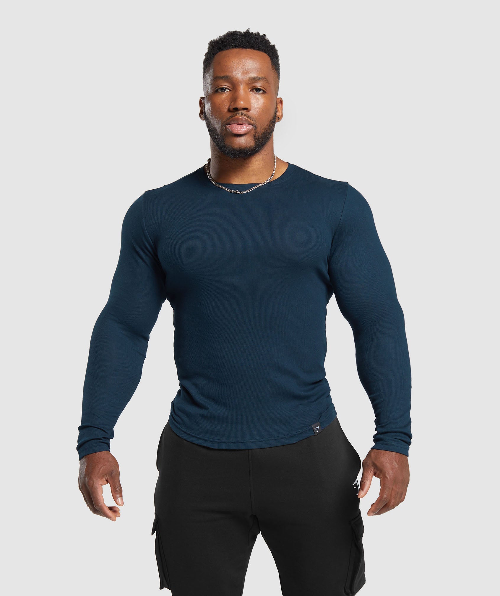 Ribbed Long Sleeve T-Shirt in Navy