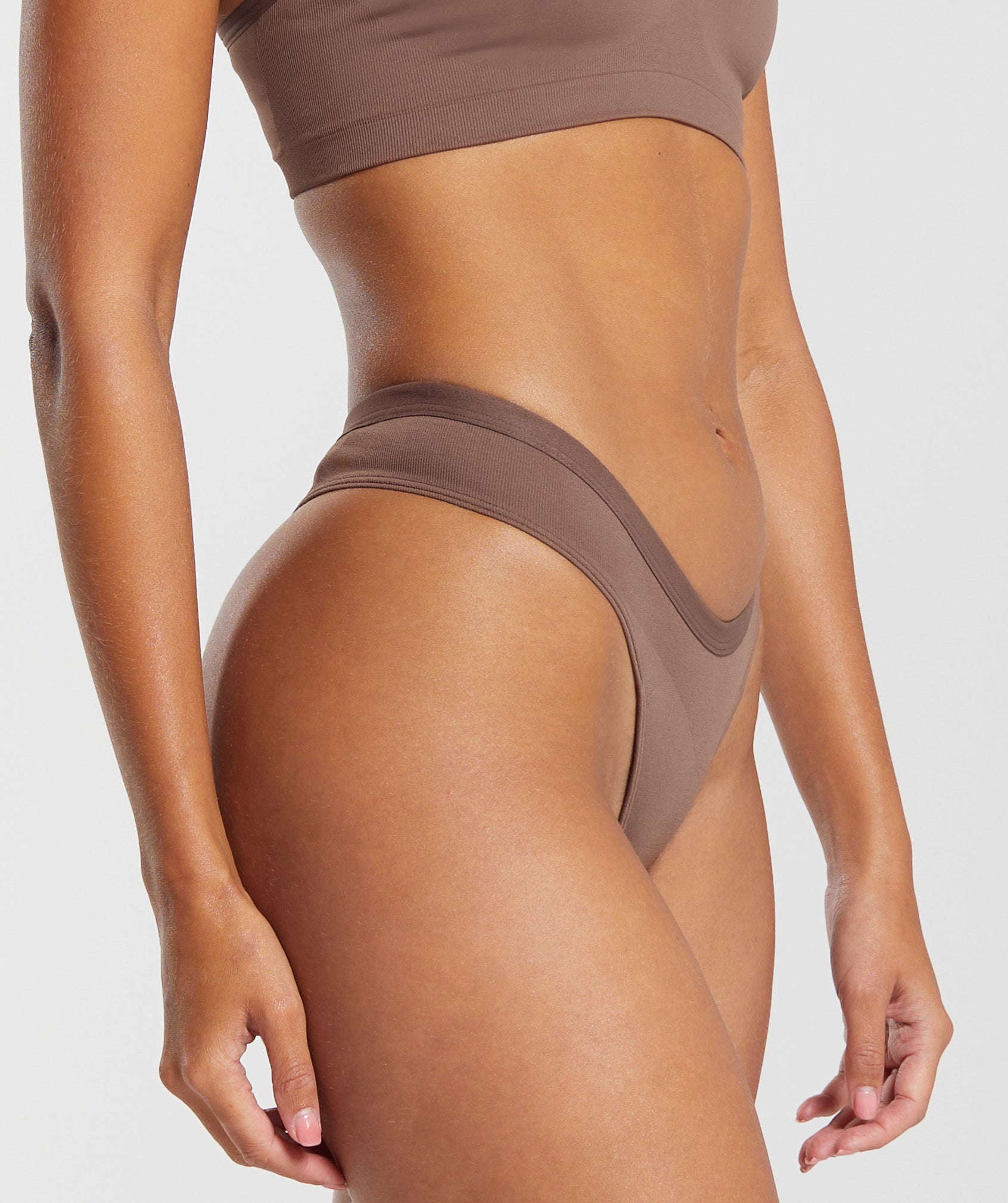 Seamless Dipped Front Thong in Soft Brown - view 3