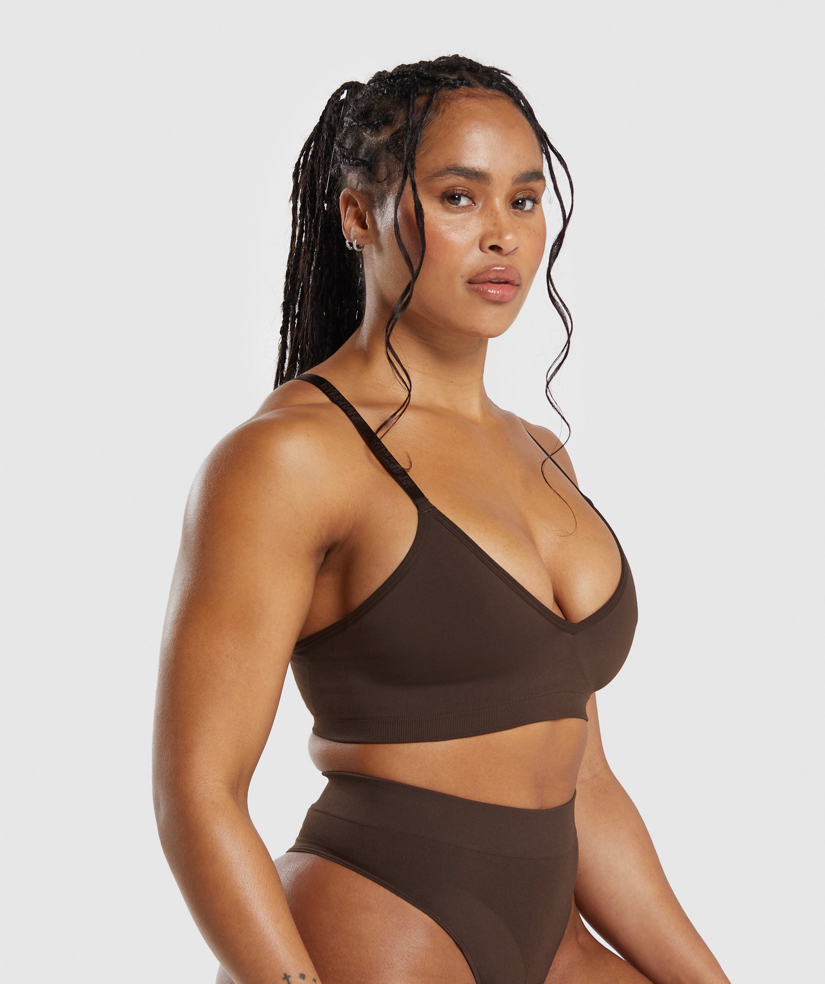 Seamless V Neck Bralette in Archive Brown - view 3